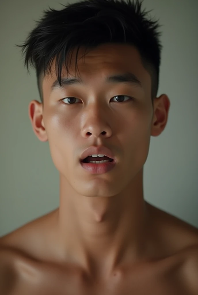 Knned thai guy curiously look at other mens dick who standing up infront of him