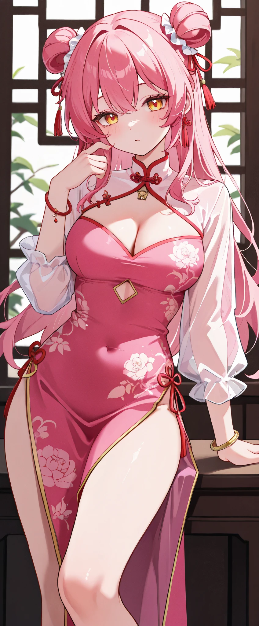 (masterpiece, best quality:1.2), 1 Girl, Solitary, Skin details, Beautiful facial features, Exquisite makeup, Exquisite eyes, Eye details, plump breasts,whole body,sitting