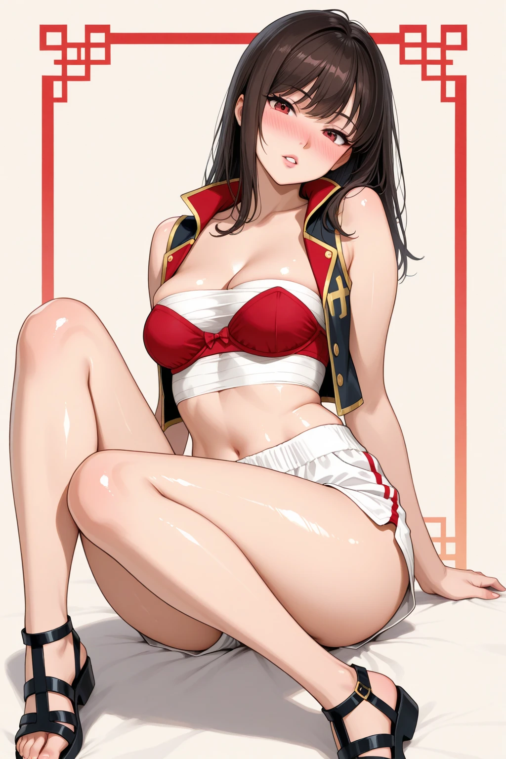 masterpiece, best quality, beautiful art, high resolution, well formed hands, body and fingers, 1 woman, solo, Xiangling, adult, grown up, big breasted, cleavage, full body, long  hair, gorgeous legs and thighs, smile, wearing a Tyris Flare outfit, sexy and skimpy bikini, she is fighting in a combat match at a martial arts tournament, she is getting ready to fight, making her guard pose, action and fighting scene, about to hit the viewer, looking at the viewer, sweating , feeling confident and proud, smiling joyfully and happily, charming her opponent with her beauty, fighting scene, martial arts tournament on the beach 