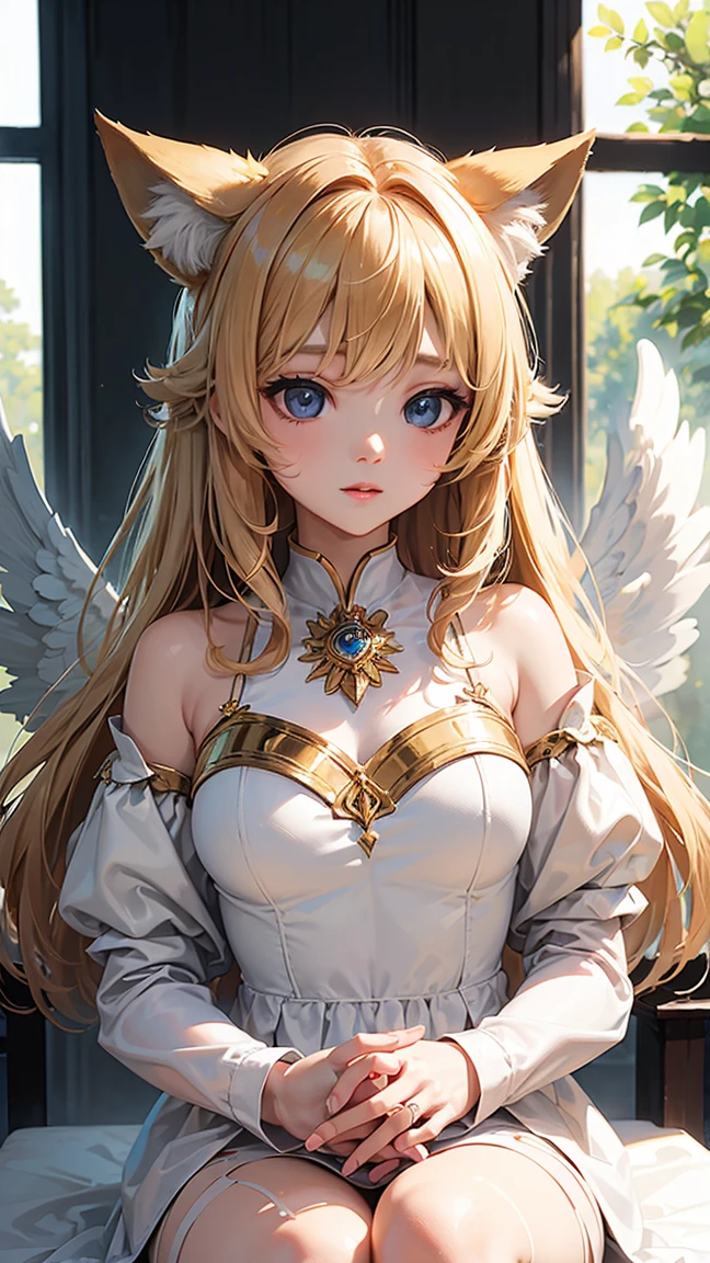a angelic woman with long brown hair wearing a white dress, artgerm ; 3d unreal engine, hyperdetailed fantasy character, 3 d render character art 8 k, portrait knights of zodiac girl, fantasy angelic woman, cinematic portrait, deviantart artstation cgscosiety, 3 d character art, angelic woman. extremely high detail, 3 d angelic goddess