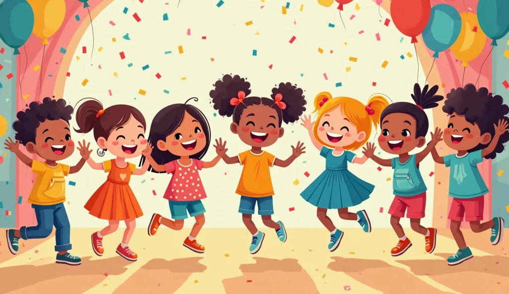 Children dancing with balloons in their hands