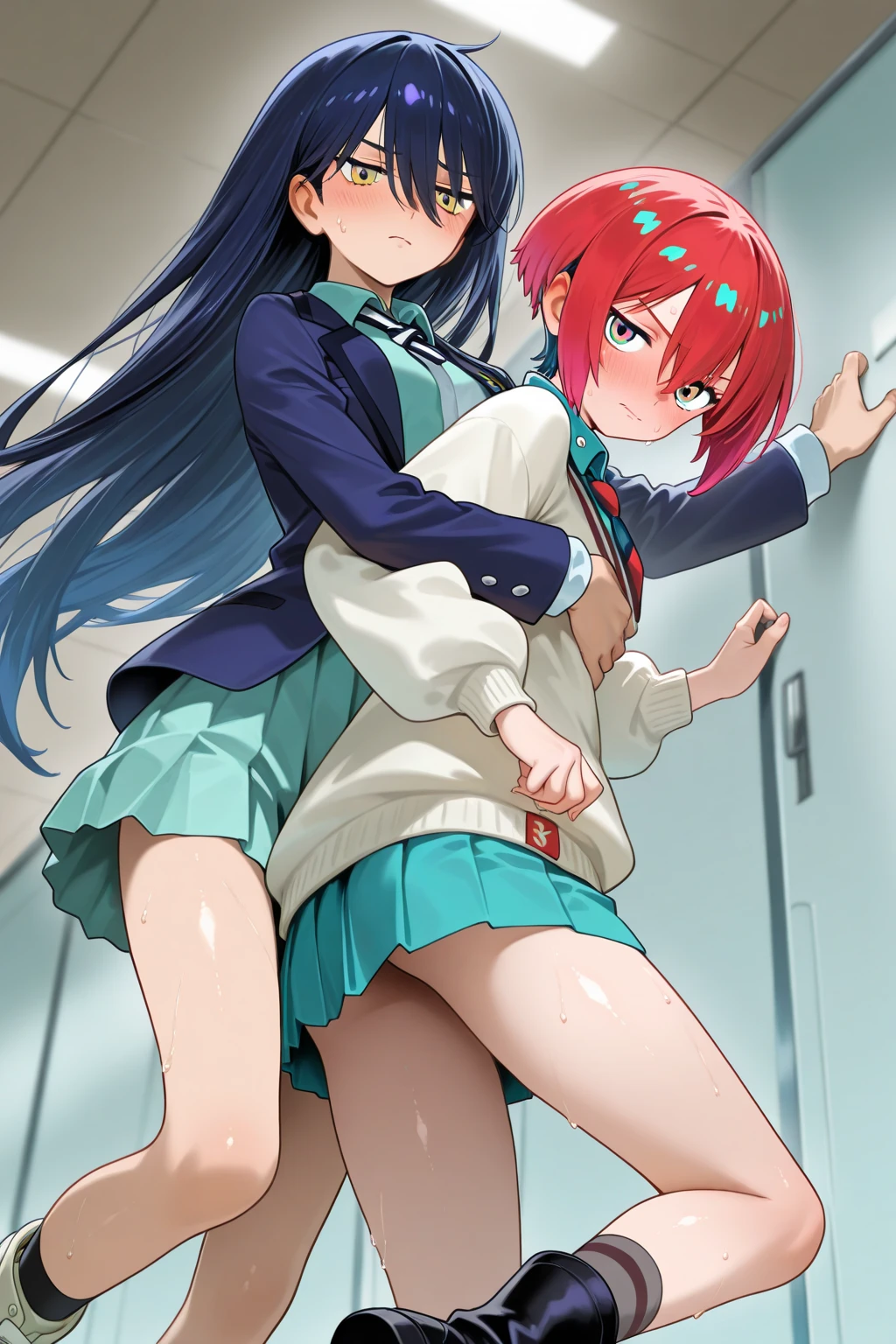 haruno sakura, hyuuga hinata , 2boys, 2girls, arm support, arms behind back, cowgirl position, cum, cum in pussy, drooling, fat man, girl on top, group sex, hetero, leaning forward, medium breasts, multiple boys, multiple girls, navel, netorare, nipples, orgy, pussy juice, saliva, sex, straddling, vaginal, bed, comic, blush, bottomless, clenched teeth, dark-skinned male, dark, fishnets, halterneck, hood, hood down, off shoulder, shirt, sleeveless shirt, zipper, long hair, pink shirt, short hair, dark room, rape, violated, 