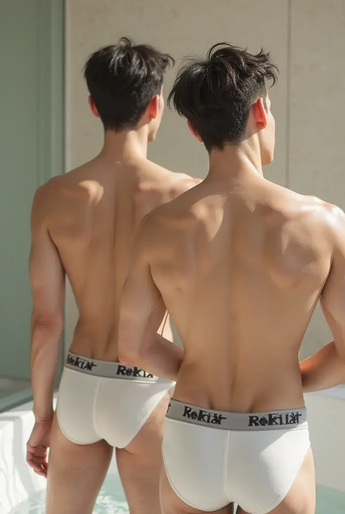 Two boys, standing side by side, smirking at the viewer with confident grins, showcase their toned, sexy bodies in a hyperrealistic, ultra-high definition 16k resolution image. Their rounded buttocks, nude , naked, are the center of attention, their large ass, gluteal folds creating an enticing display of masculinity. allure, enhancing the tantalizing view of their bare asses. Their faces, with intricate face details, are perfectly framed by the scene, their eyes locked onto the viewer, The ultra-high clarity and UHD image mode emphas , perfect model face , details face , handsome face , ((Correct body structure)), (((Correct dissection))) , boy showng their fat ass , bottom view from big fat ass , gluteal fold , side by side , ((lay around neck)), ((looking at viewer, from behind)), ((butt facing viewer)),large hip, (sexy pose, dynamic pose) , (((huge booty , big fat ass , huge ass , buttocks , big fat butt))), nsfw , eroticism , bottom view, squatting , details huge ass , 16k resolution , ultra-high clarity , hyperrealism, uhd
