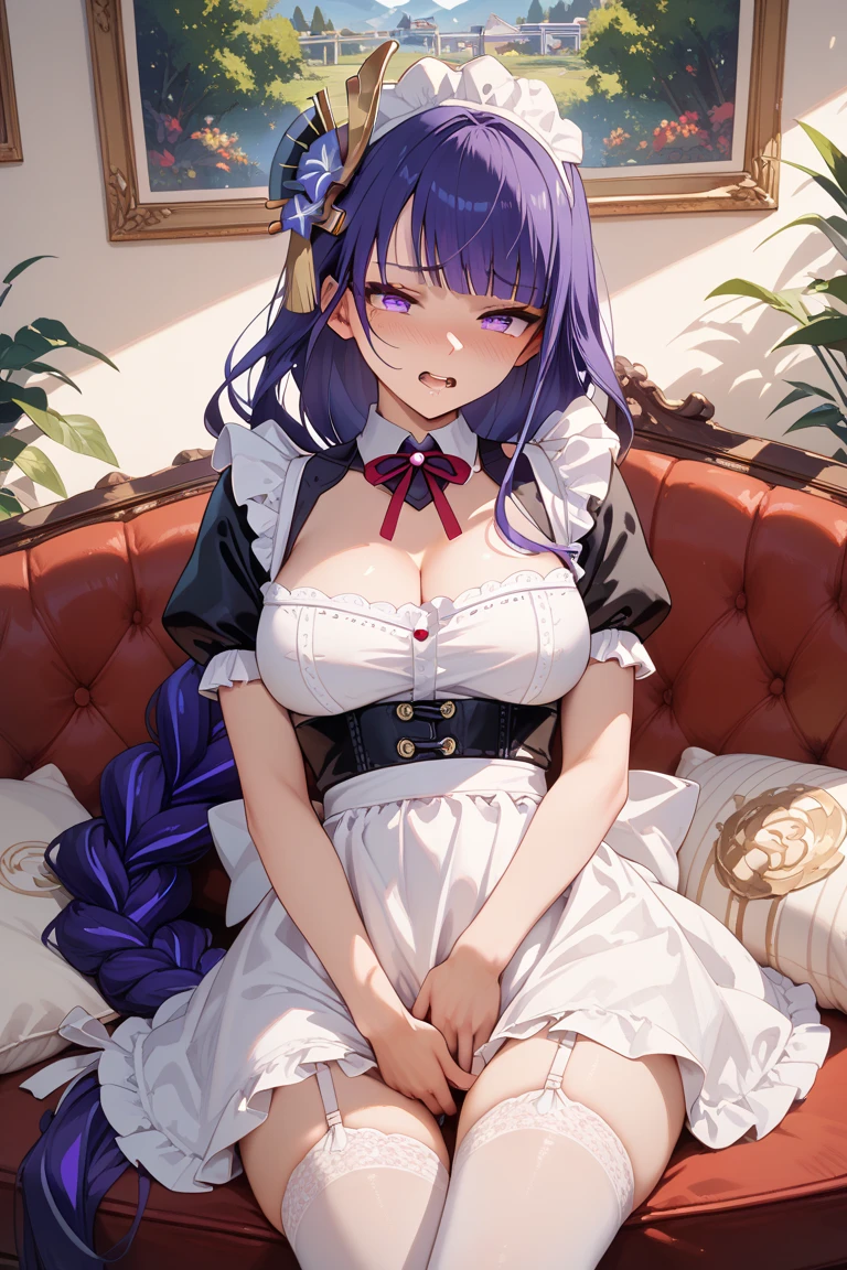 Tang Wutong, big boobs, wearing Victorian maid dress, cafe