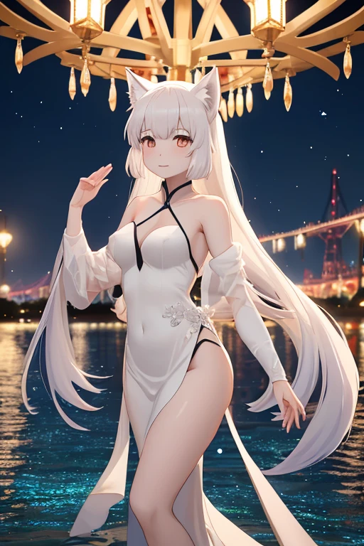 (best quality, masterpiece), 1 girl, centaur, It takes, White skin, navel, 아름다운 소녀 perfect white tiger photo, perfect white tiger photo