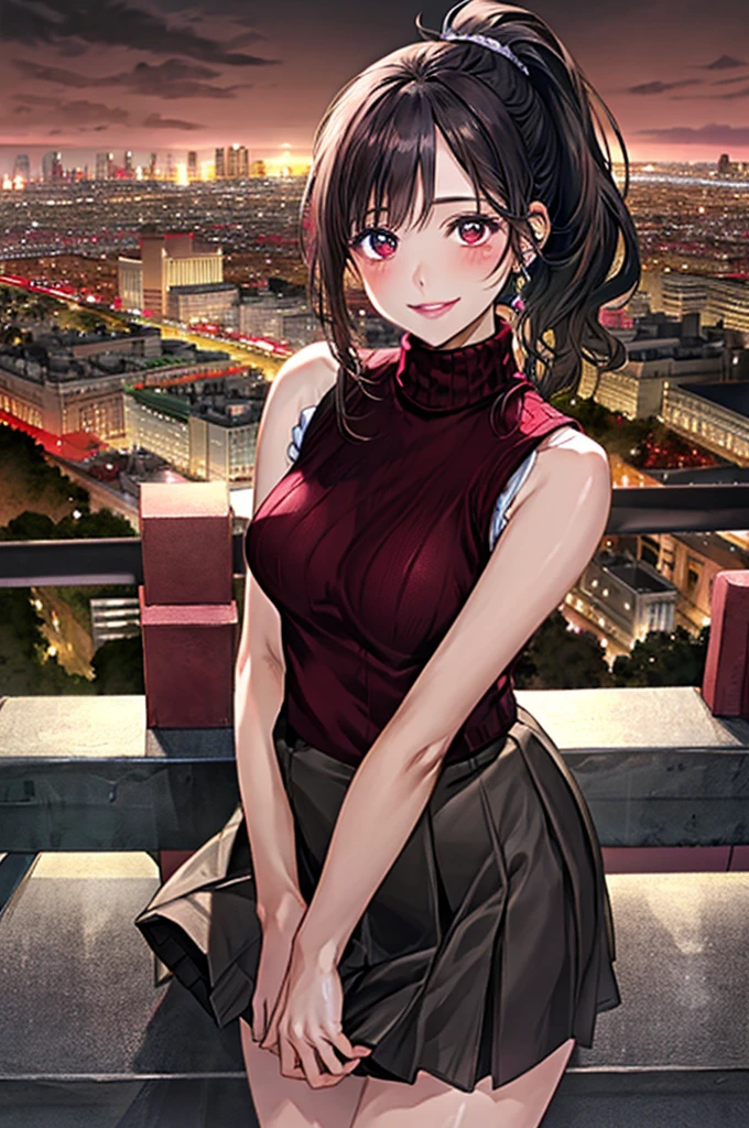 anime、(((Tokyo Tower shining in the morning glow)))、Early morning street、One Woman、Long Hair、See-through blouse、Tight Skirt、Hair fluttering in the wind、