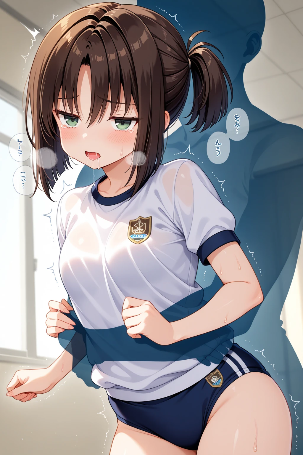 ((Girl having intense vaginal sex with man:1.3)), Anime One Girl, Haruka Pokemon, Brown Hair, short hair, Blue eyes, Big Breasts, Chest cleavage, Bounce, Thighs, indoor, 32K,Super detailed,Ultra-detailed, White gym clothes,Navy Blue Bloomers, Black knee socks, My chest is shaking wildly, whole body, , {{A Pokemon trainer sees ハルカ passing by and has Metamon transform into an adult ハルカ and engage in intense vaginal sex with her.}}, Intense piston movement between a man&#39;s legs, NSFW