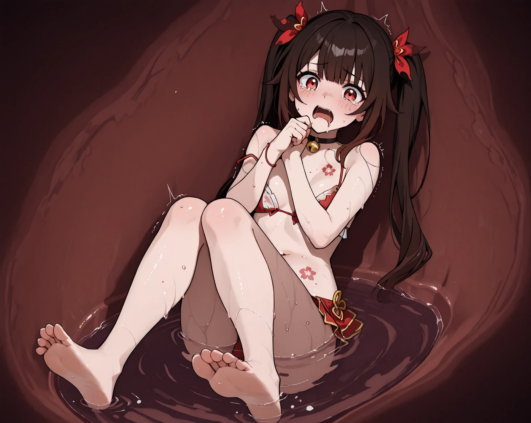 (((nsfw))),(((((((ultra detailed)))))))),(((((((very small private room))))))),((((on the black mat)))),(((((1loli))))),(((((petite))))),(((((large breasts))))),(((nude))),(((squatting openlegs))),(((Pushing hips forward))),((((spread pussy)))),((((pussy juice)))),((((sweat)))),(((((steam))))),(((((arm up))))),(((((armpit))))),((((((hand in own hair)))))),((((very long straight hair)))),(((black hair))),((smile)),(happy),surprised,((open mouth)),(((((cum on hair))))),(((((excessive cum))))),(((((cum in pussy))))),((((((cum drip)))))),((((cum facial))))