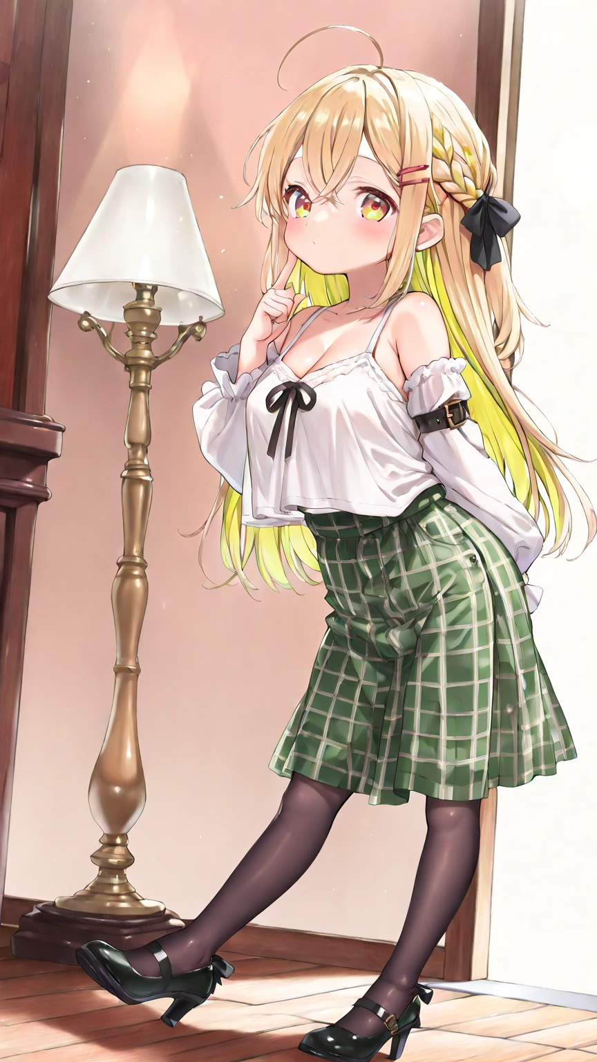 1 petite girl, lolita, yellow hair, glasses, green eyes, freckles, winking, seductive expression, blue ruffled dess, ribbons, garter-belt, stockings, skimpy dress exposing skin, holding legs apart, crotch is visible, pussy_outline, nipple_outline, crotch dripping white thick creamy liquid, nipple_clamps, boob-window, crotch showing, bondage, straps, belts, public street, her crotch is focal point, Dynamic view, night, streetlights