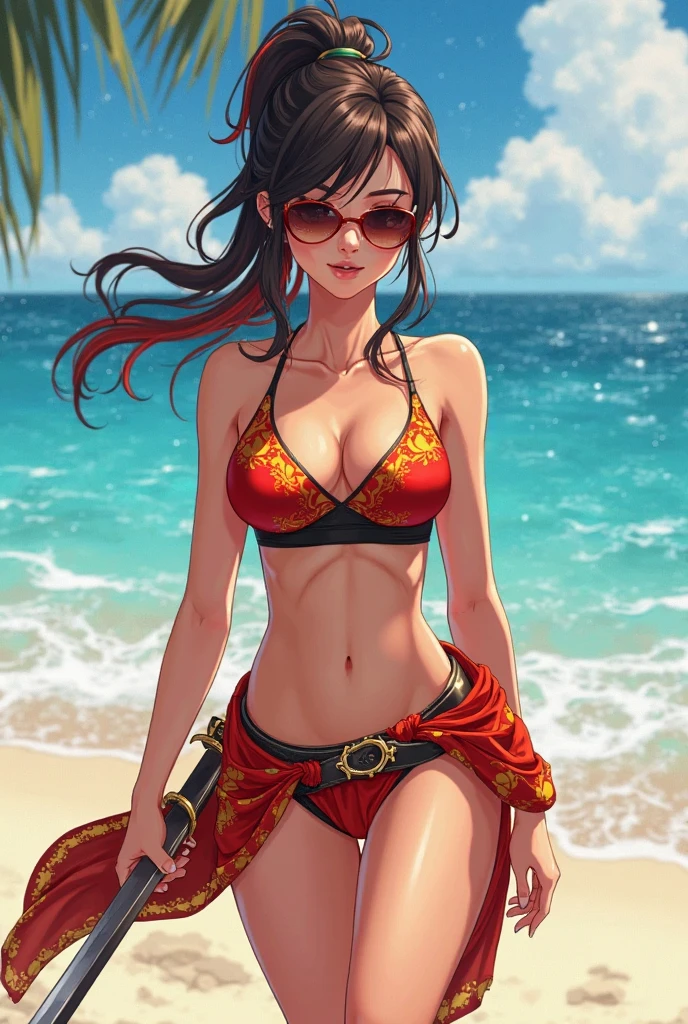 Beautiful older sister wearing sexy pink lace erotic panties on the beach，She wears a beautiful flower on her head，There are a little drops of water on the body，Hang beautiful jewelry around your neck，The image of the beauty is a type of ancient Chinese Jiangnan style