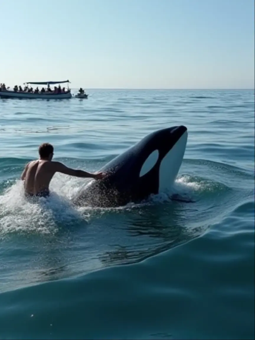 Man having his head eaten by a shark
