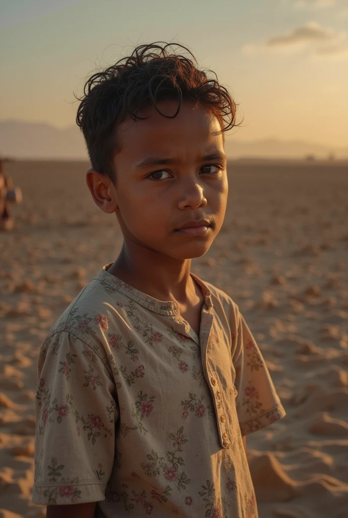 (best quality,8k,ultra-detailed,realistic:1.37),portrait,Abraão saying goodbye to Ismael,boy of 7 years old,Canaan's land,16:9 dimension