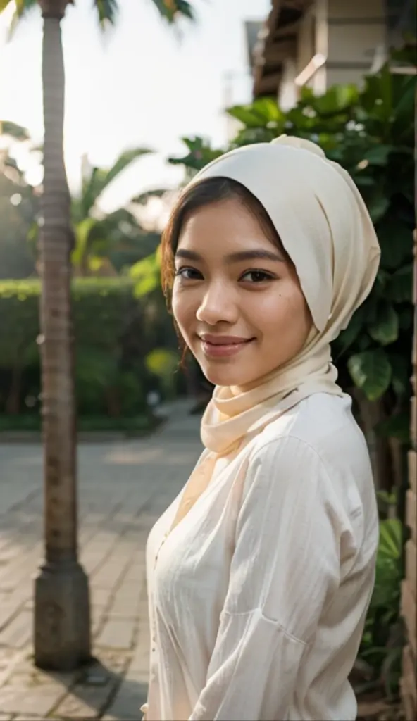 RAW, Best quality, high resolution, Arab: 1.3), Beautiful Malay woman in hijab (iu:0.8), Best quality, high resolution, Arab: 1.3, Beautiful Malay girl in hijab, Arab, Soft smile, high resolution, 4k, HDR, 1 girl, photorealistic, realistic, smiling at the viewer, close-up, Malay girl in a small floral-patterned Malaysian baju kuning hijab on campus, wearing a backpack, back view, skin detail, skin texture detail, mole under the eye, big hips, waist big, big round buttocks, big thighs, slim belly, beautiful body, evening, smiling, happy, bright lighting, student background, busy campus, blurry background, bokeh, big butt, big boob,big ass, Naked, swimming trunks,