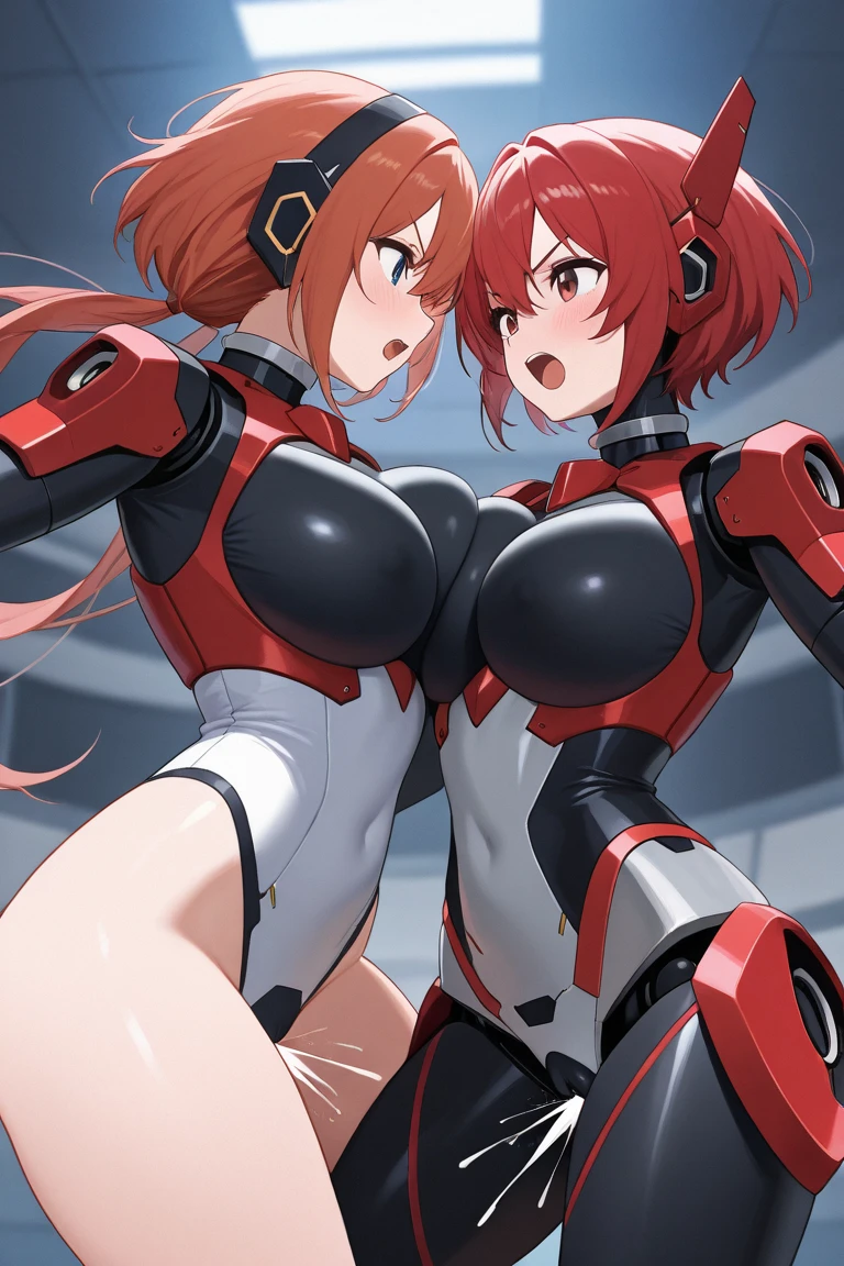Japanese_anime_style,1small_figure_girl,(loli:1.5), (short_ponytail:1.3), (light_blue_hair:1.3),black_mechanical_armor_parts,white_breasts_parts_red_black_body_suit,bare_shoulder,bare_slender_thighs,medium_breasts,on_the_desk, desk_background,Stinging_eyes,(half_pupil:1.5),sleepy,thighhigh_greaves,gauntlets,dynamic_posing,bare_frank,metal_red_parts_armor,red_eye,
fists,1glowing_sword,hold_sword_hilt,glare,navel,large_mechanical_parts,happy,waist_armor,open_mouth,rise_legs,apart_legs, (covered_navel:1.3),(very_long_bangs:1.3), (hair_over_one_eye:1.5),(long_bang_covers_right_half_of_face:1.5),
(covered_pussy:1.1),covered_breasts