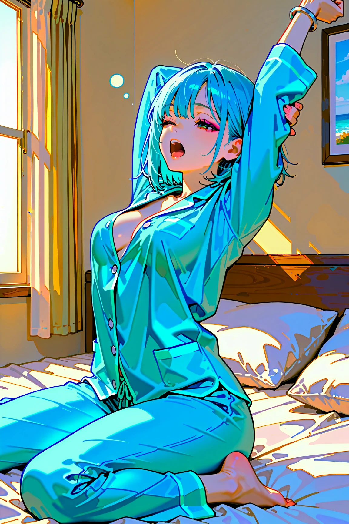 NSFW,masterpiece,Highest quality,High resolution,Super detailed,Sinon\(Sword Art Online\),Naked shirt,hair ornaments, Hair Clip,Embarrassed,expectant face,nervous,blush,Bedroom at night,Dark Room,Lying down,Lying on your back,Raise your arms,Seduce