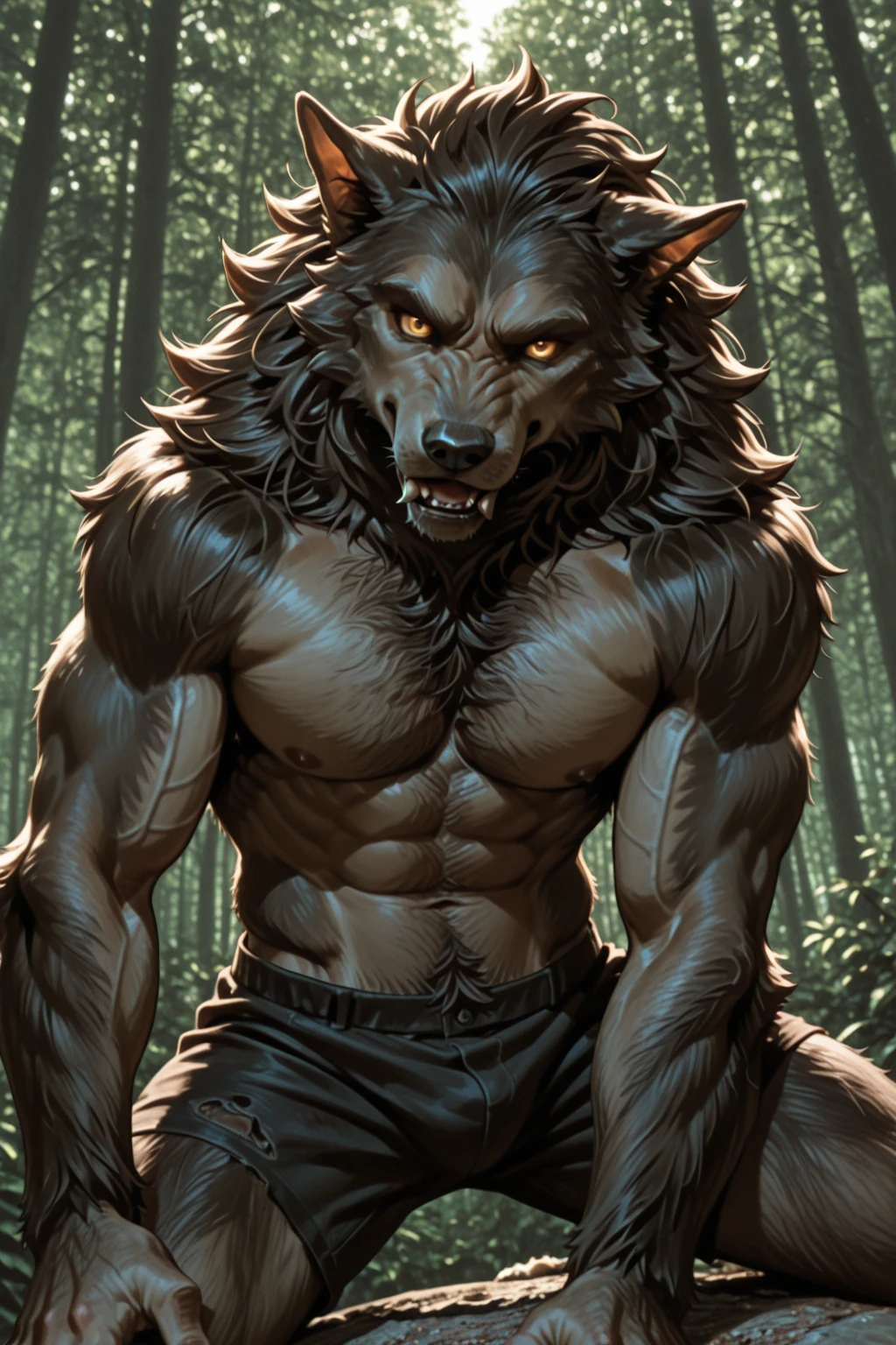 Male muscular werewolf looking at the viewer. 