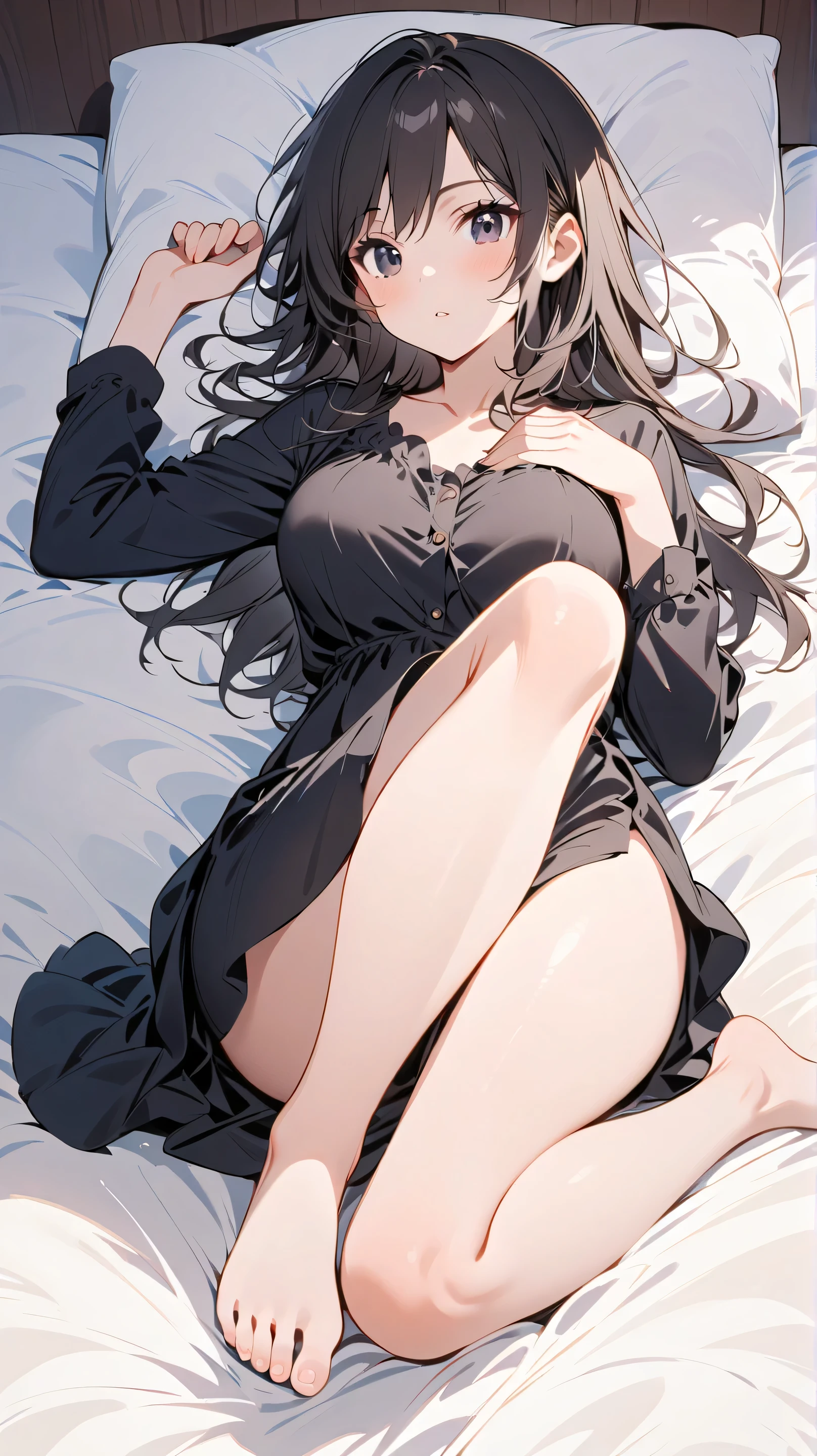 a large amount of fluid is overflowing,(straight black hair、Forehead、Center Part):1.3,beatiful detailed eyes,Perfect proportions,bright black eyes,Light makeup,choker necklace,ear jewelry,Pink and moist lips,sexy beauty in one room,On a gorgeous bed,Sexy Backless Sweater,Elegant and beautiful hairpins,white wavy curare legs and high heels,Spread your legs apart,a large amount of fluid is overflowing,((8K,tmasterpiece,realisticlying),(Hyper-detailing,ultraclear,naturey,full-body view),