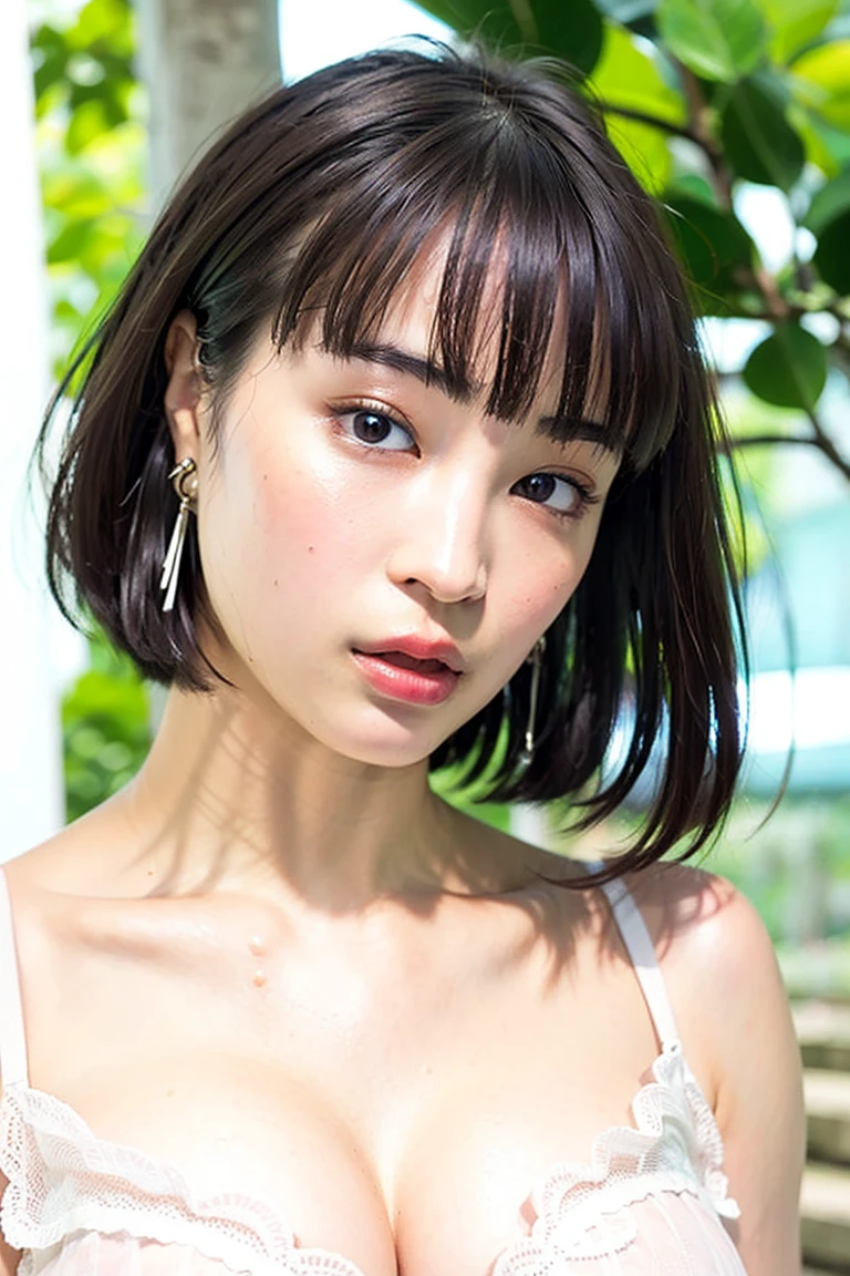 (Highest quality,8k,32K,masterpiece,Ultra-high resolution:1.2), (Capture the entire image, Even on your head:1.5), ((Mouth closed,Bright expression:1.2)), ((Medium Hair,Beautiful Bangs:1.5)), positive, Professional Lighting, Flash photography, Shaded photo,((Cleavage:1.5)),((Mid-chest)), whole body, Plain gray background, ((Not wearing a bra:1.6)), ((Completely naked))