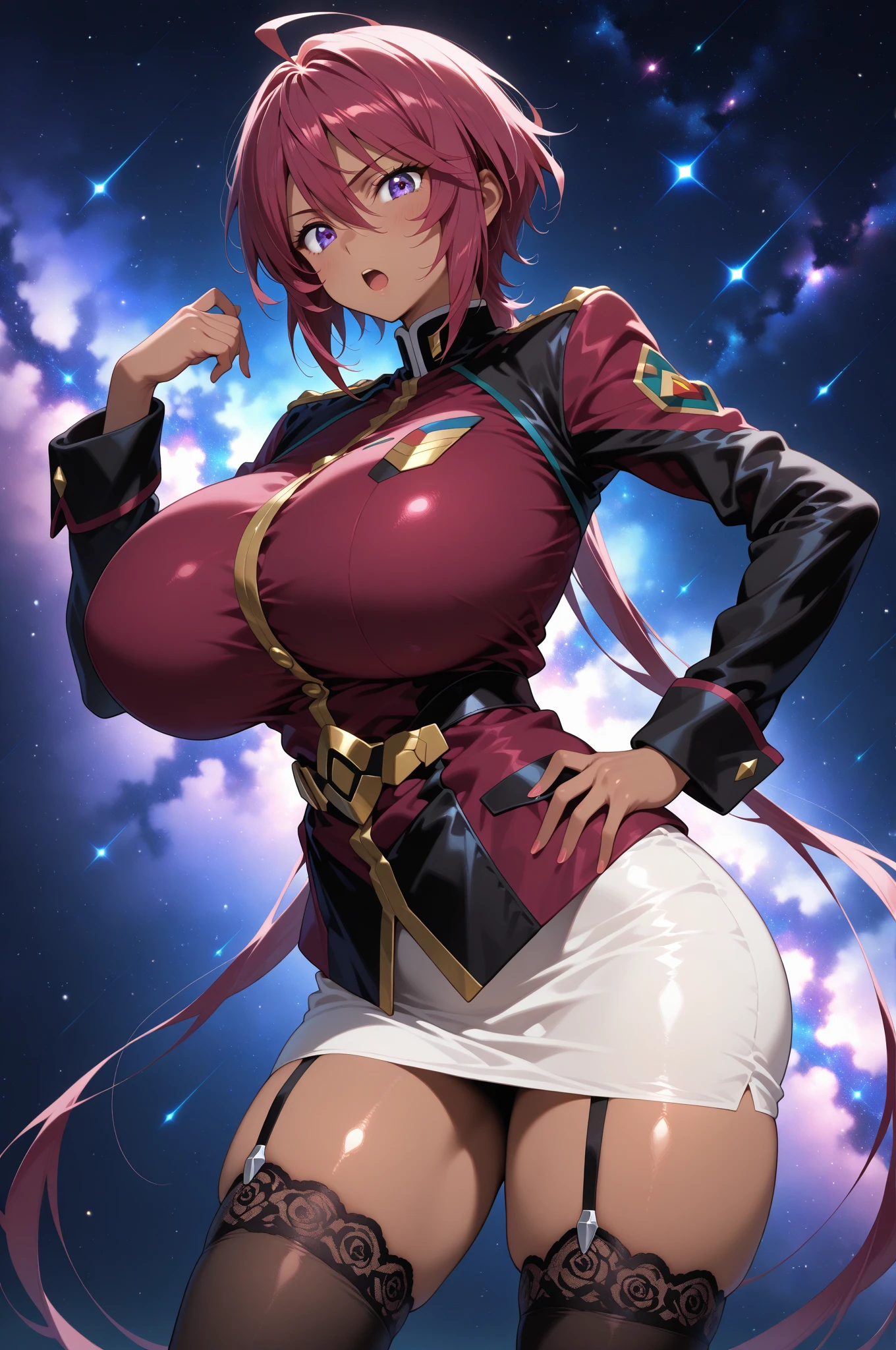 An anime-style artwork depicting ruan mei from the game Honkai star rail.

Tags: ruan mei, anime, detailed eyes, detailed lips, crop top, turtleneck, pencil skirt, smiling expression, intense gaze, glowing emblem on hand, dynamic pose, mystical background, vibrant colors, digital art, high-resolution, professional quality, gigantic breasts, (underboob : 1.4), curvy, cowboy shot, (gigantic breasts: 1.4), (green eyes : 1.4), (light brown hair)