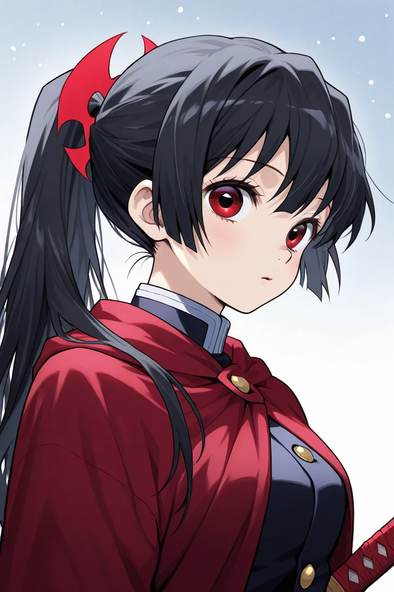 <lora:Setsuna_Yashahime-10:0.75> Setsuna,(masterpiece, best quality, ultra-detailed, absurdres), lustrous skin,(bloom), (solo focus), (shine),edge lighting, ray tracing, sci-fi,red eyes, black hair, solo, teeth, 1girl,long hair,armor, long sleeves, shirt, snarling, purple crescent moon /(symbol/), crescent moon, symbol on forehead, clenched teeth, scar, colored sclera, red eyes, angry, multicolored hair, black sclera, facial mark, red hair, depth_of_field, rule of thirds, Ultra detailed, great composition, extremely delicate and beautiful, upper body, portrait, extreme light and shadow,(detailed eyes),(beautiful) detailed,beautiful detailed eyes,(extremely detailed illustrated digital art 8k wallpaper),vivid colors,