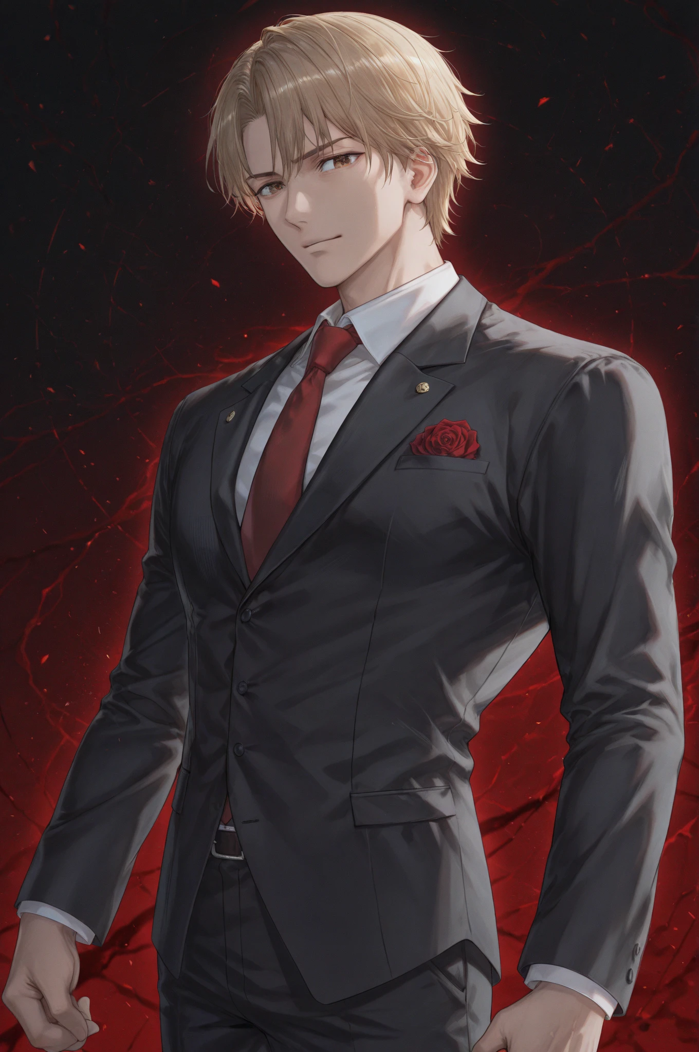 Anime characters wearing suits and ties，blood splattere, handsome guy in demon killer art, johan liebert mixed with alucard, zerochan art, shigenori soejima illustration, Anime handsome man, Anime portrait of a handsome man, johan liebert mixed with dante, Tall anime guy with blue eyes, author：Shitao