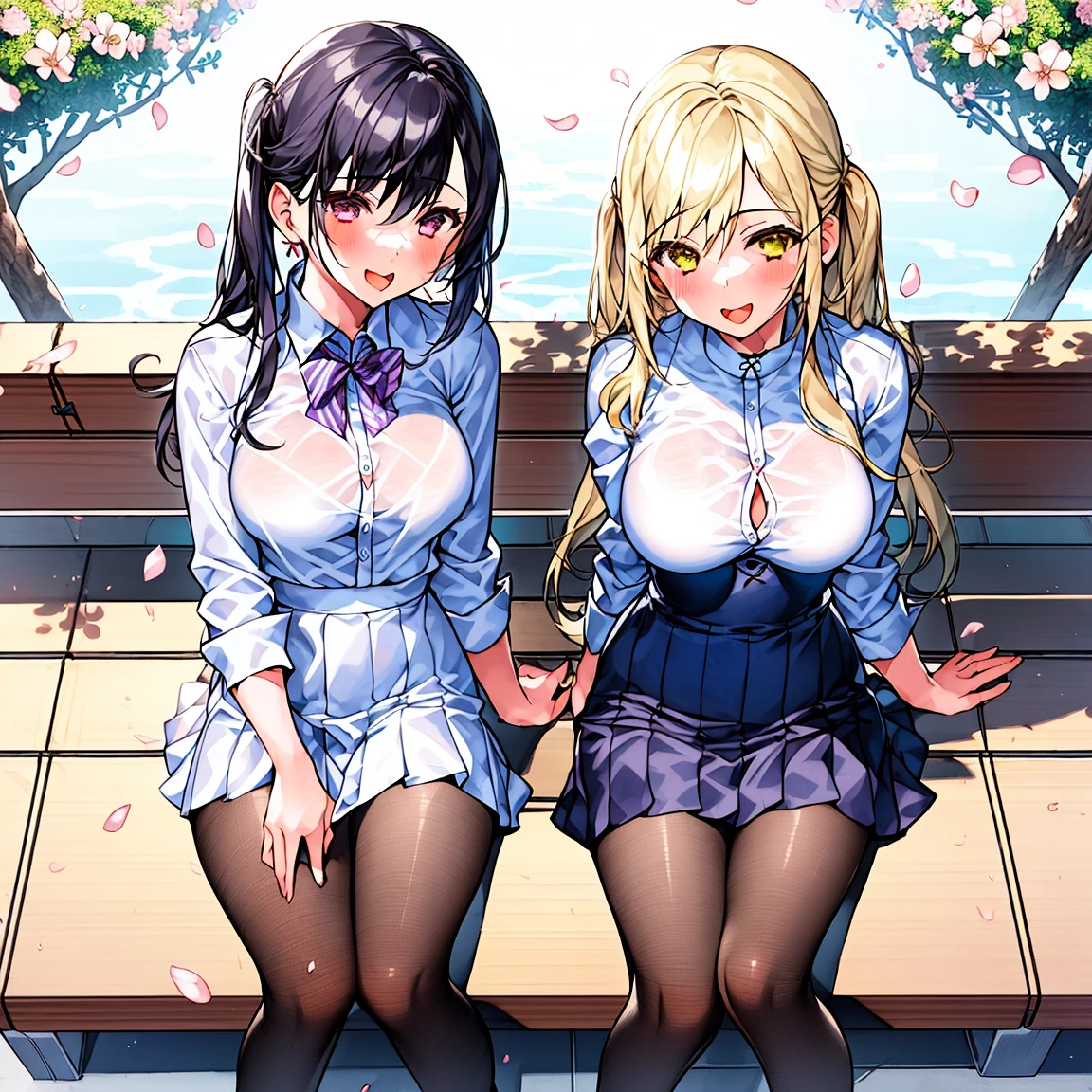 (masterpiece:1.2, Highest quality), (Realistic, photoRealistic:1.4), Beautiful illustrations, 
View your viewers, whole body, Front view:0.6, 
1 person, Japanese, high School girl, (Long Hair:1.5), Hair fluttering, (Half Up, Half Updo), bangs, Hair between the eyes, Large Breasts:0.8, 
Beautiful Hair, Beautiful Face, Beautiful attention to detail, Beautiful clavicle, Beautiful body, Beautiful breasts, Beautiful thighs, Beautiful feet, Beautiful fingers, 
(Beautiful views), , School,
((Collared short-sleeved shirt, White shirt, School uniform, Grey plaid pleated skirt, Blue checked bow tie)), White panties, 
(Are standing, , Lift up your skirt, Grab the hem of your skirt, Place your hand on your chest, Place your hands between your legs), 
blush, ,