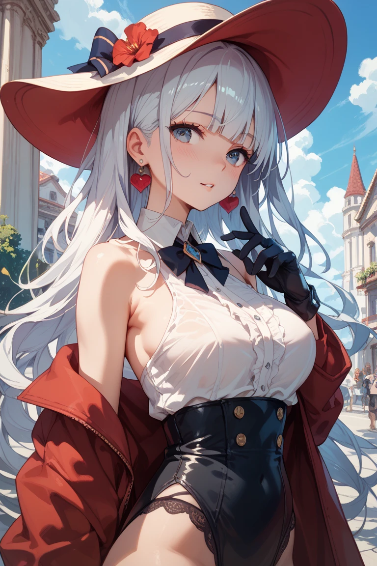 shopping mall, masterpiece, a warm color palette, rays of sunshine, Light art, (high detail:1.1), Rough face, White color hair, Off-the-shoulder attire, Large breasts, Natural skin, high quality, NSFW, beautiful eyes, (Detailed face and eyes), (the face: 1 2), noises, Extra, real photograph, ......PSD, Lamp film photography, sharp fokus, contrasty lighting, Delicate skin, High resolution 8K, insanely details, realisticlying, professional photoshooting, 8K UHD, SLR camera, softlighting, high high quality, filmgrain, Fujifilm XT3
