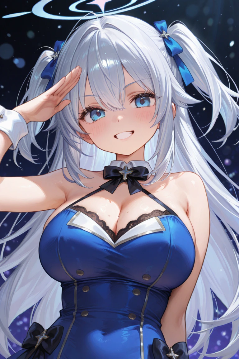 Highest quality, A seductive smile, race,See-through clothes,Bunny girl,Blue tights,Big Breasts,Are standing,
