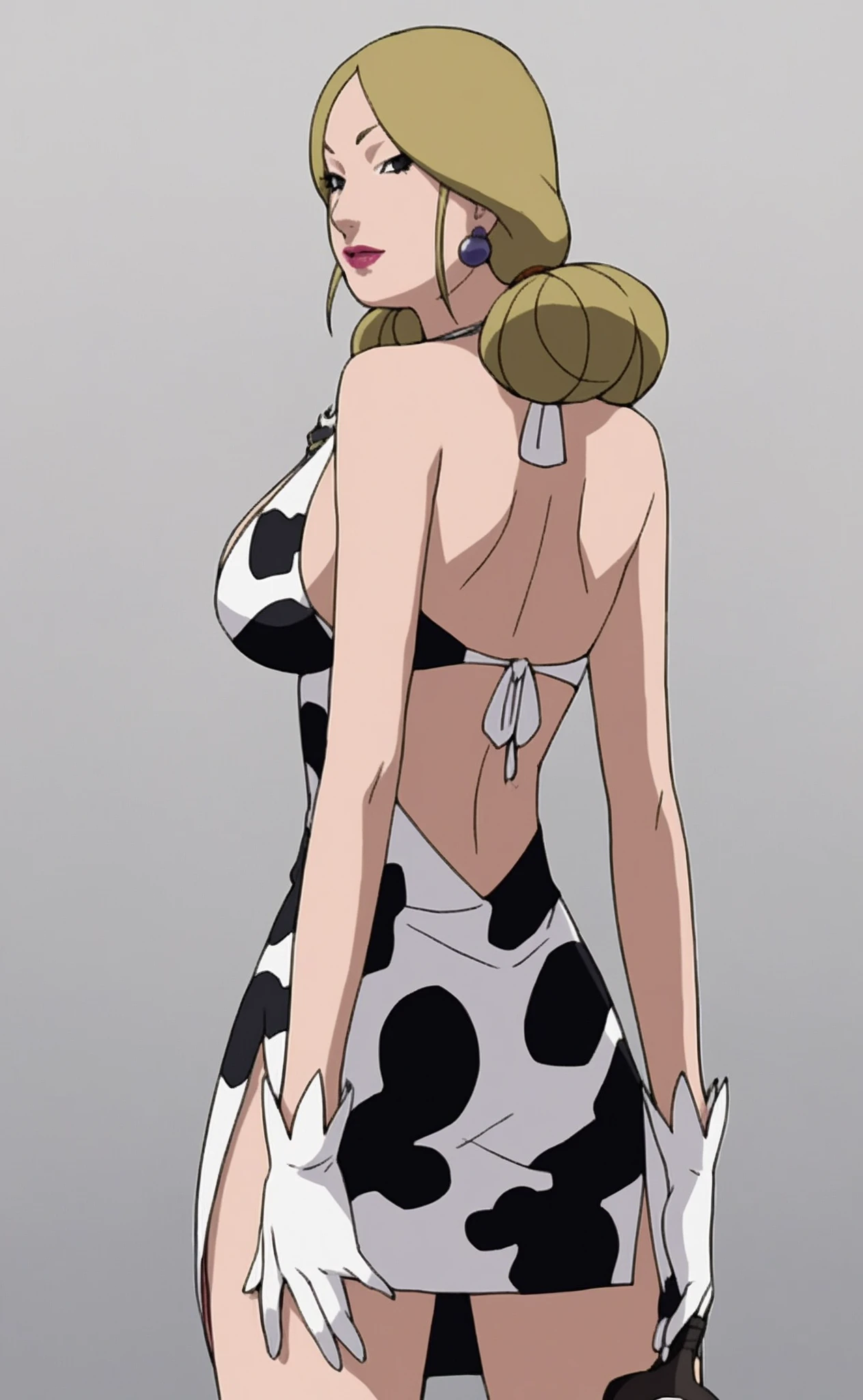 (masterpiece:1.2), best quality, a girl, large breasts, <lora:onePieceWanoSagaStyle_20:0.2>,yellow hair,breast focus,pantyshot,rabbit pose, <lora:Cindry:0.8>,gray skin,