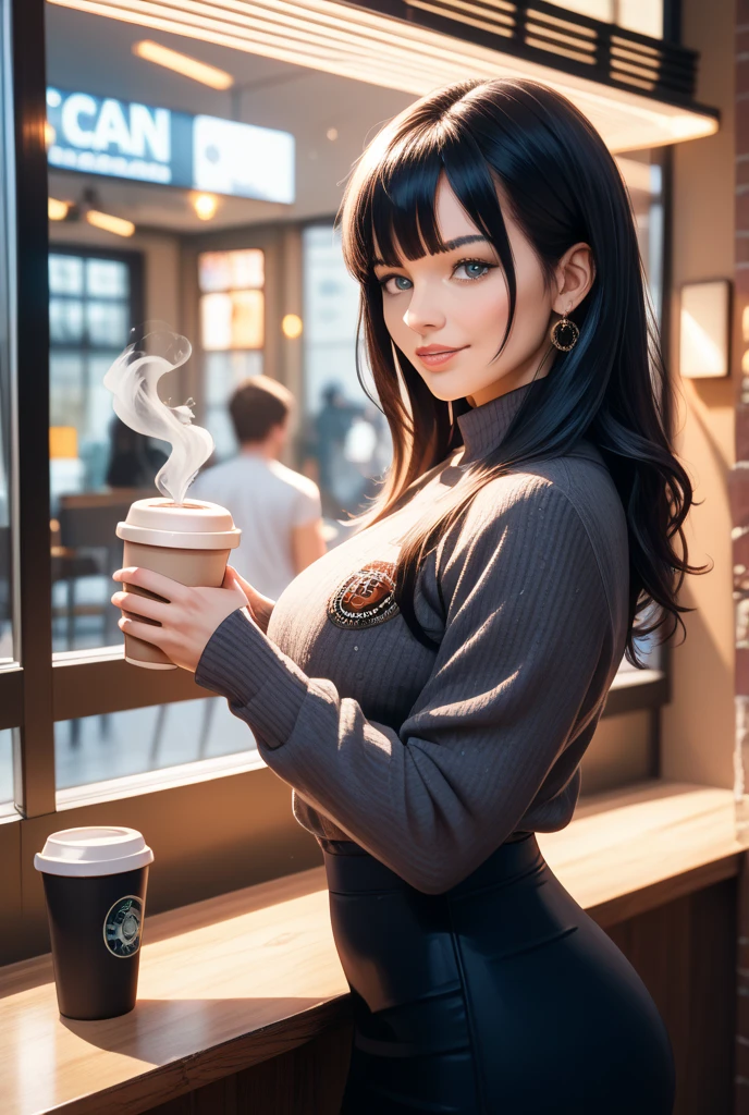 Mavis cosplaying as a dairy cow, microbikini, barista coffee shop , 