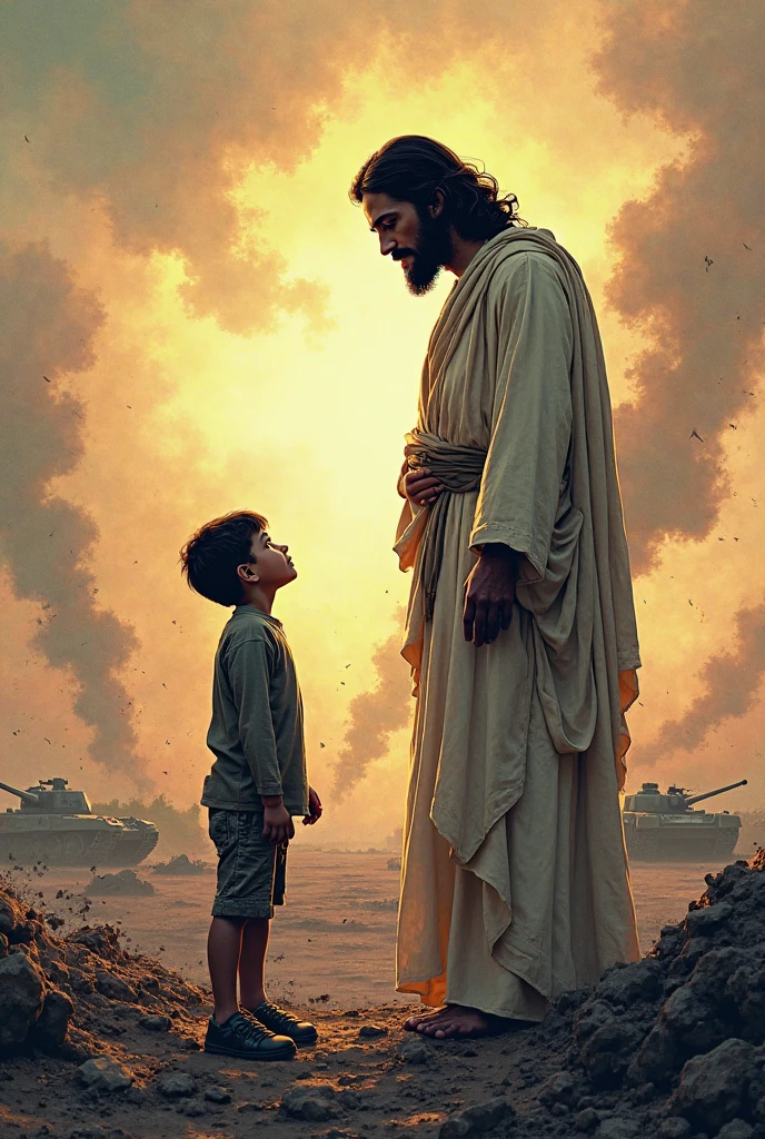 In a war place jesus is protecting one women with dimples by standing in front of her the girls stands backside of Jesus in the background the foreground of the image in the middle keep the bible verse ప్రియమైన వారలారా, మీకేమైనా వింత జరిగినట్లు ఆ హింసలలో మీరు పడినప్పుడు ఆశ్చర్యపడకండి. కానీ మీరు క్రీస్తు యొక్క శ్రమలకు పాలుపంచుకుంటున్నందుకు ఆనందించండి, తద్వారా ఆయన మహిమ బహిరంగపడినప్పుడు మీరు కూడా ఆనందంతో ఉల్లాసంగా ఉండగలుగుతారు.
1పేతురు 4:12-13