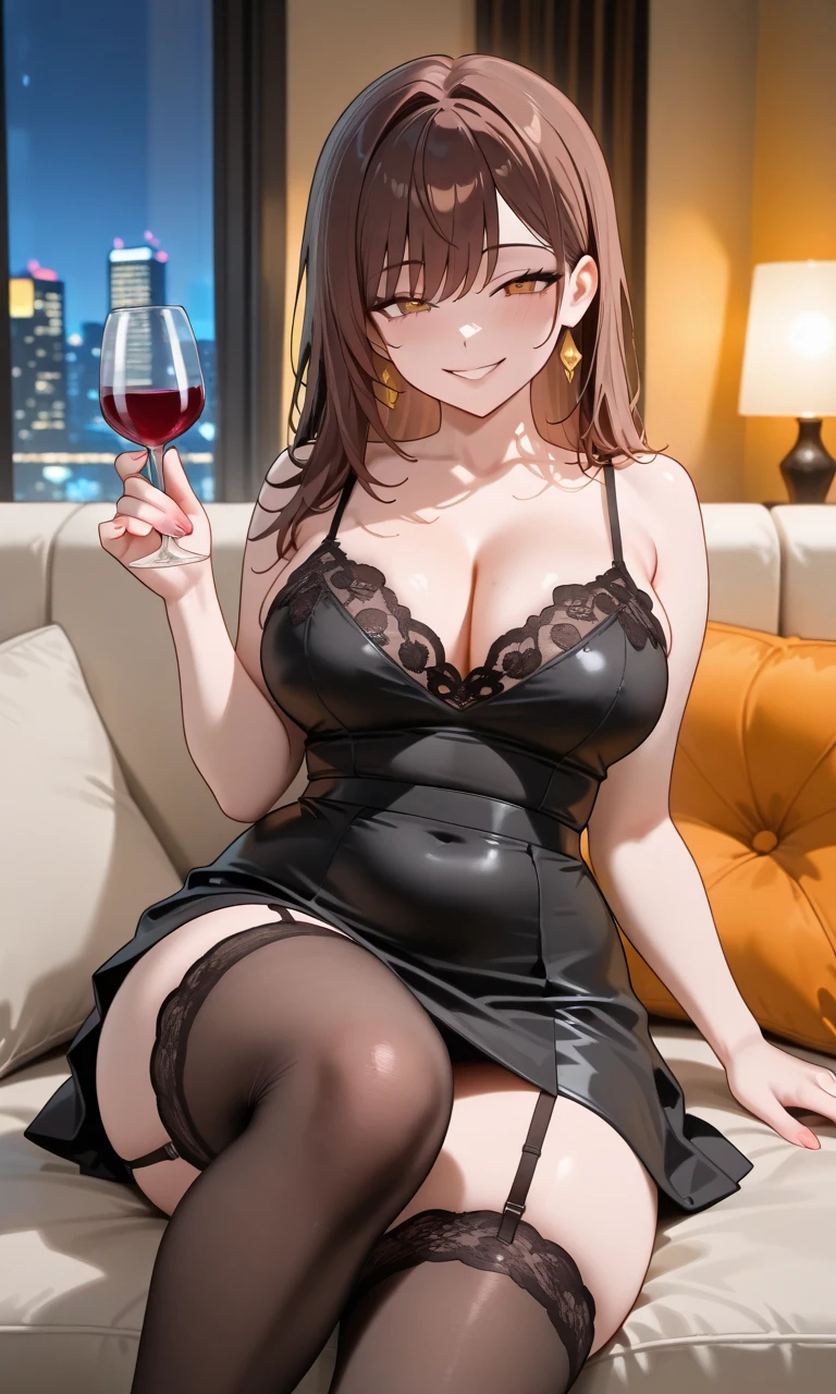 (work of art, best qualityer, ultra detali), AresiaOC, violet eyes, wine color hair, twintails, cups, breasts big, neckleace, Sexy white pantyhose, sitting
