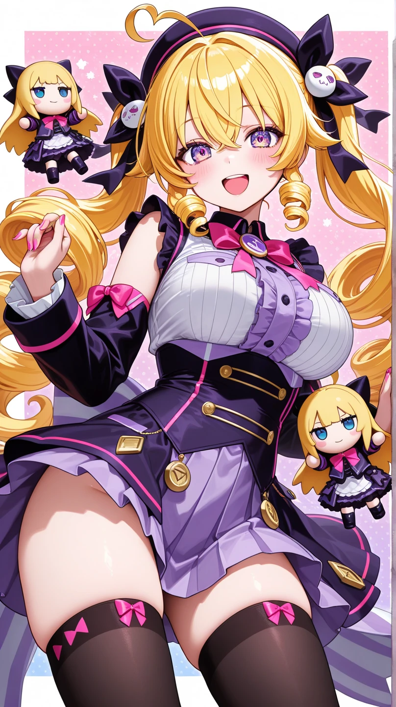 masterpiece, best quality, 1girl,blonde hair,Sui, (finely detailed heart shaped pupils and detailed face),,cowbody shot,lovestruck,extremely detailed picture unity 8k wallpaper,solo,(latex maid costume:0.9),glamour body,seductive smile,latex thighhigh,from below