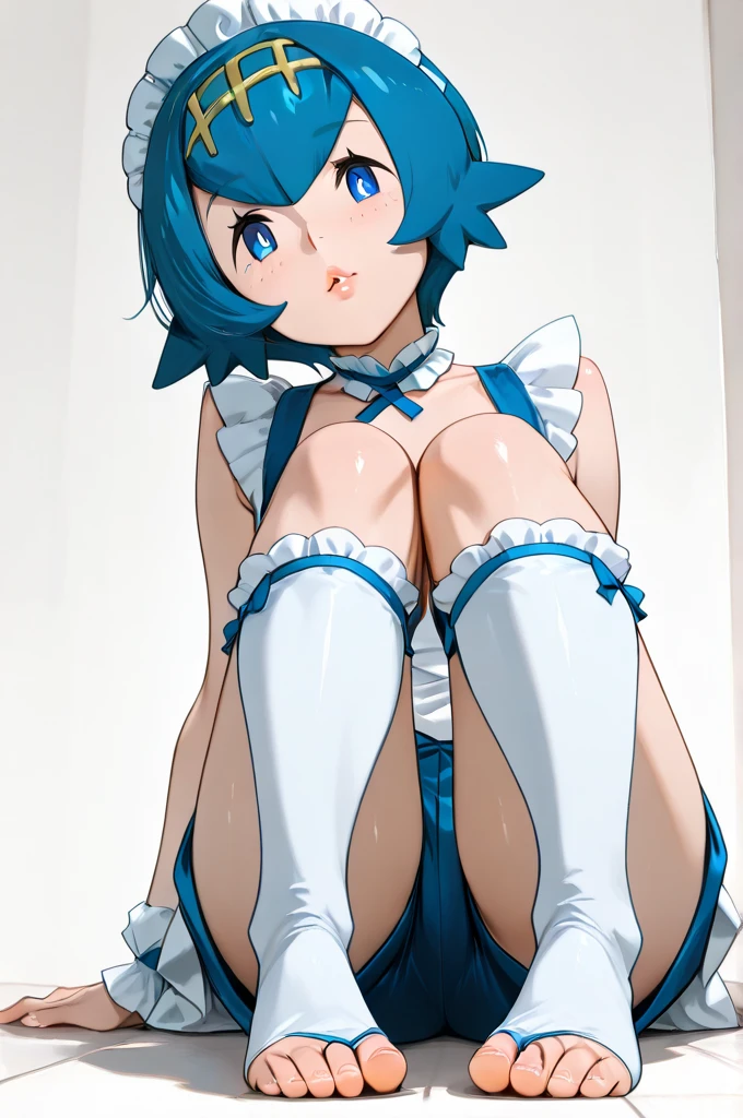 One girl, Ayanami Rei, alone, Red eyes, smile, short hair, Nude, Hair between the eyes, View your viewers, pregnant, On all fours, BIG ASS, Big Tits, Blue Hair, Mouth closed, smile, bangs, From above, bedroom, From before,medium quality, slow, hands behind the head, (Perfect hands, Perfect Anatomy), 8K,