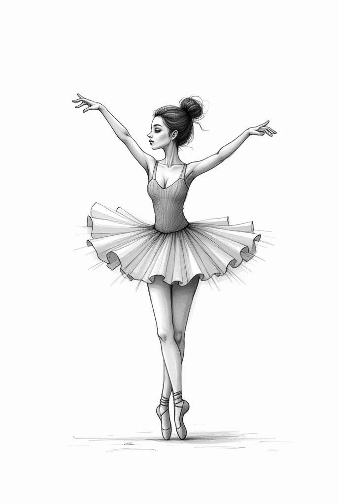 simple pencil outline sketch, pencil crosshatching, a slim dancing ballerina, sepia