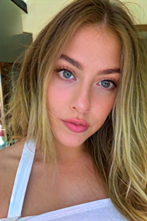 Belle blonde d’environ 22 ans en body sexy rouge à dentelles