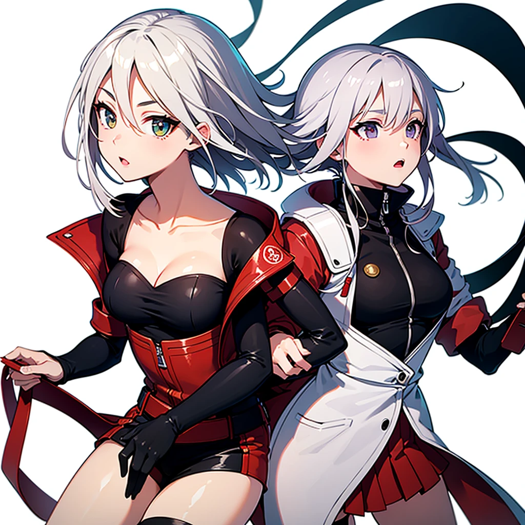 1 anime woman,medica,a coat, hips up, white hair,