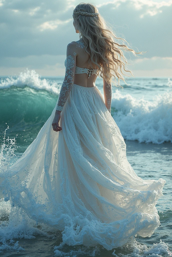 score_9,score_8_up,score_7_up,(masterpiece),(photorealistic),(intricate details),ultra-detailed,very aesthetic,backlighting,shiny,sparkling,elegant,
queen,1girl,long hair,cleavage,white dress,dress,wet clothes,
((beautiful detailed water)),water,waves,ocean,((water drops)),wind_lift,((floating)),cirrus,looking_at_viewer,from_side,dynamic_angle,
<lora:0c34nXLP:0.4>,0c34n,
zPDXLrl,