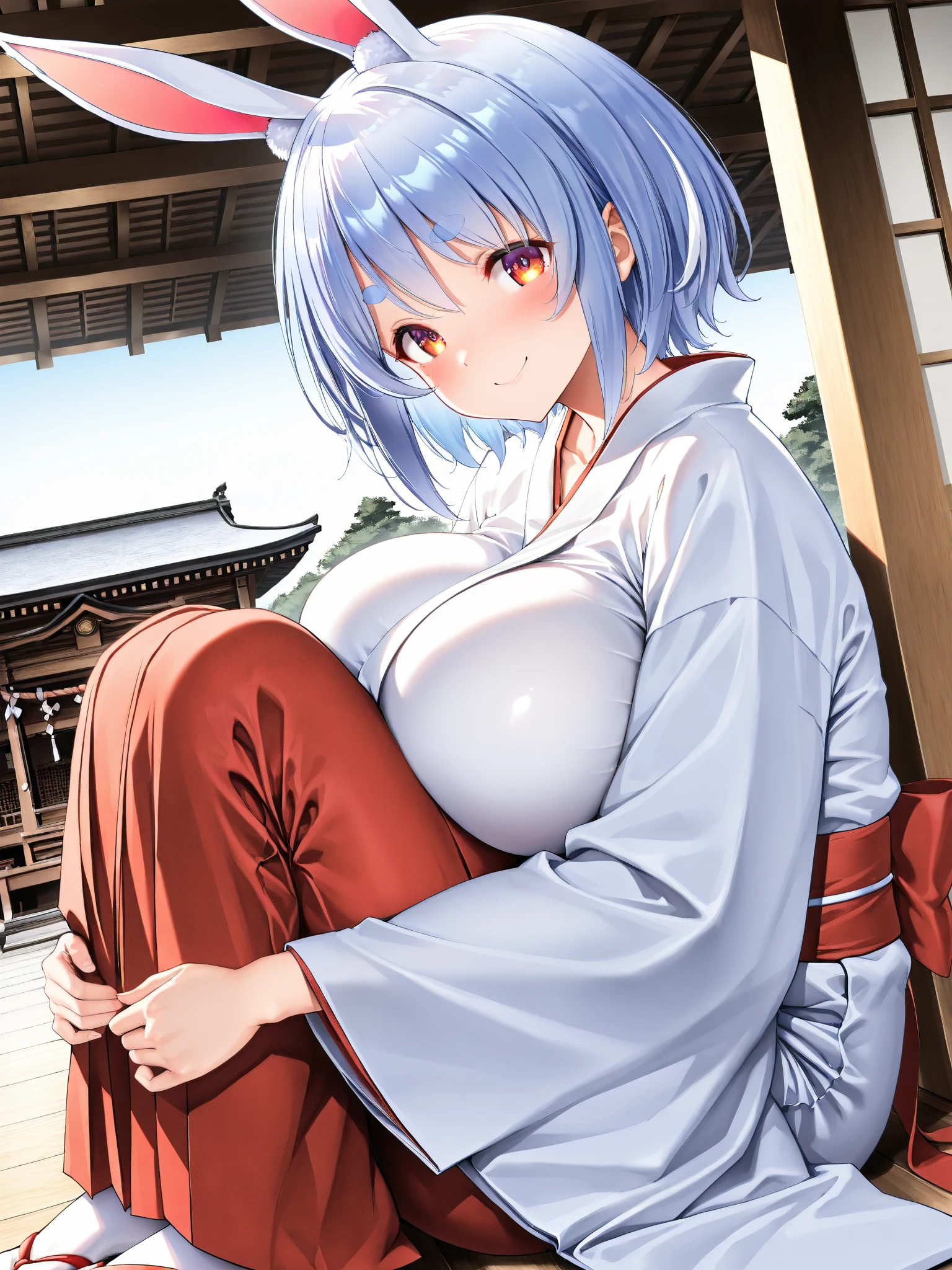one girl、ponytail、healthy、blue eyes,fear、please be scared,cute face、cute anime illustration、(naked:1.10)、(vapor:1.2),(Sweat:1.3),A girl trembling at sexual climax、In a Japanese room with tatami mats,Are sleeping,NSFW、NSFW,super big breasts,silver hair,(The red and white Japanese shrine maiden costume is coming off.:1.5),The upper body is off,(Breast milk is coming out of the nipple:1.20),(Turtle shell binding:1.10),(Sitting on the tatami with legs spread apart:1.10)