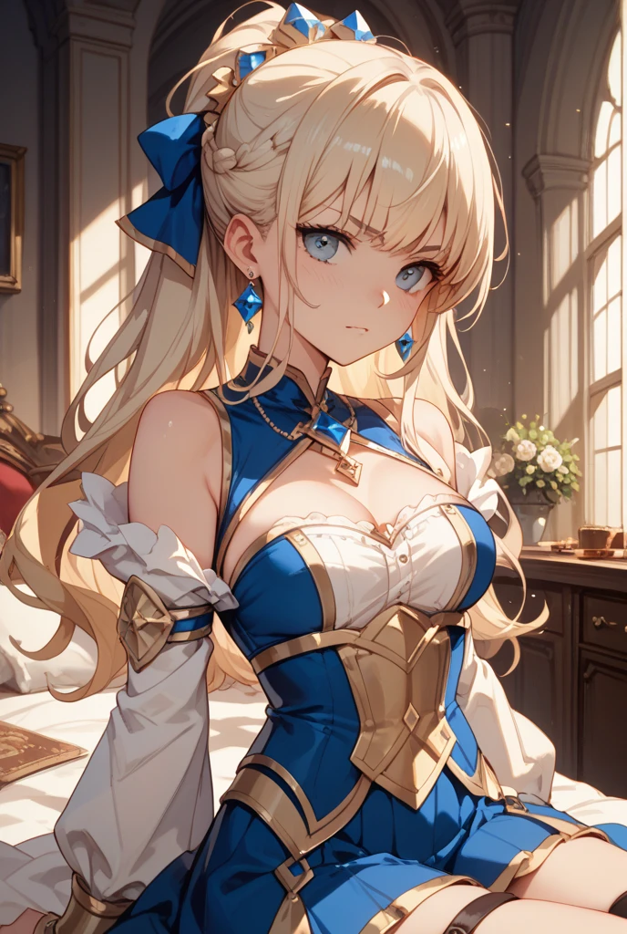 (masterpiece), (art), (best quality), (best artist), (best illustrator), (amazing art), (beautiful art), (Paramount and Wit studio lighting), (anime style), (anime), (illustration), (1girl) beautiful, wearing white dress, (gloves), soft cinematic lighting, long blonde hair, mixed with brown, beautiful Japanese room scenery background, beautiful room, soft lighting