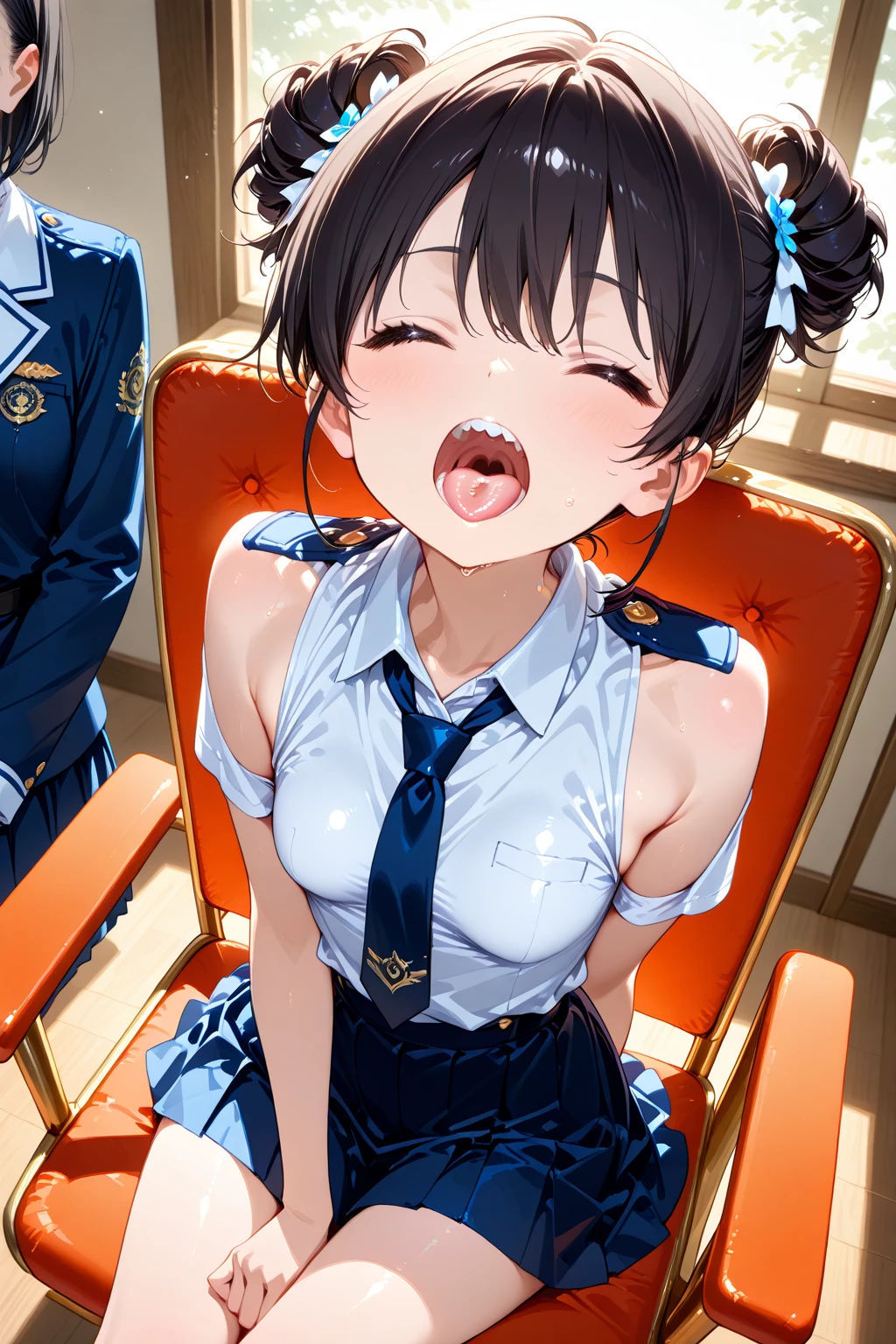 1boy,1woman,mature woman holding boy's penis,blowjob,woman,black hair,woman focus,look up,sweaty,bukkake on face,naughty bunny costume,at nightclub,cum,detailed skin,no bangs,(blushed and happy),shaking effect,short hair,looking up,teary eyes,excessive cum in mouth,bukkake,cum on mouth