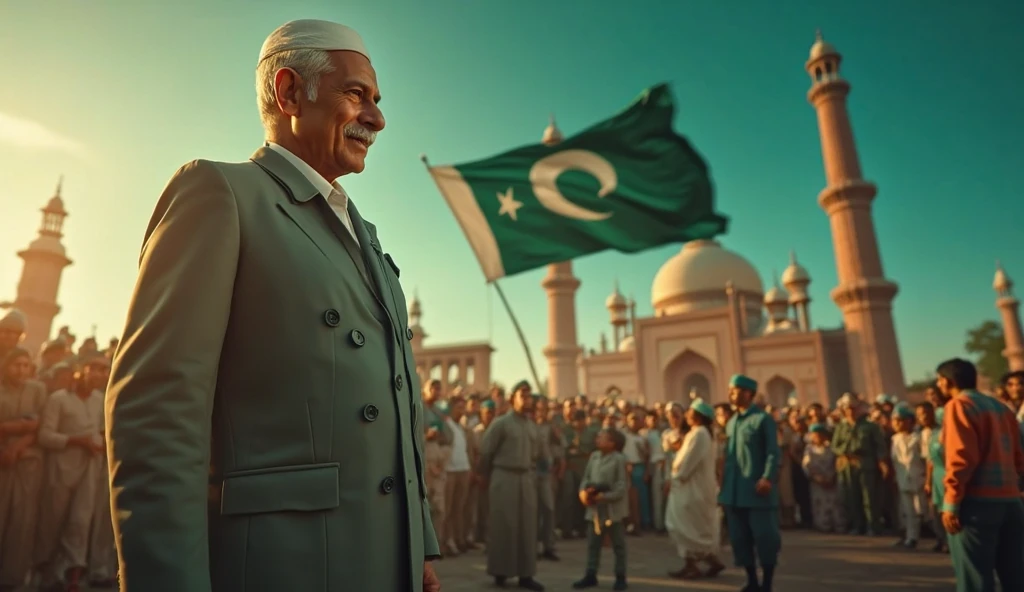 Quade Azam and flag of pakistan in lahore minare pakistan