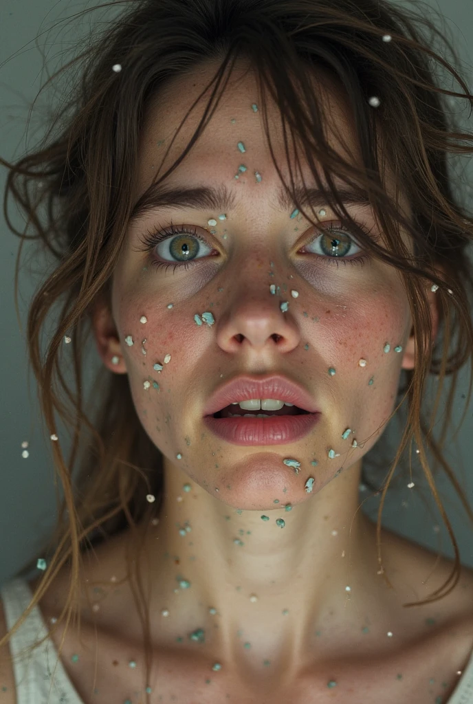 (beautiful screaming nude Irish woman), (eyes open), (terrified expression), (((frightened expression))), (((startled expression))), (((crying))), (((encased in a block of clear resin)))