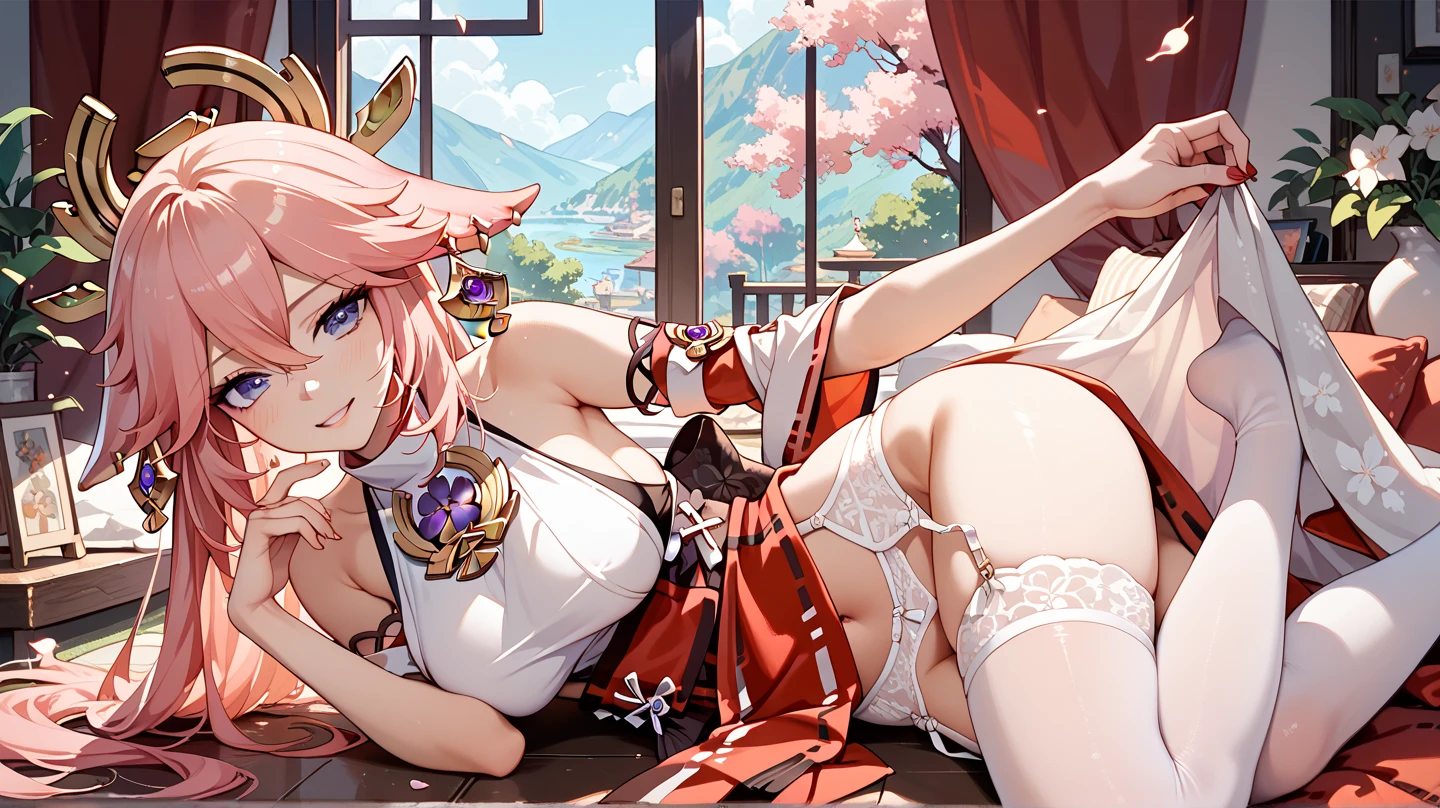 Anime girl with pink hair and blue eyes sitting on red carpet, Best anime 4k konachan wallpaper, alchemist girl, flirty anime witch casting magic, seductive anime girls, A scene from the《azur lane》videogame, 2. 5 D CGI anime fantasy artwork, 8K high quality detailed art, trending on cgstation, WLOP and Sakimichan