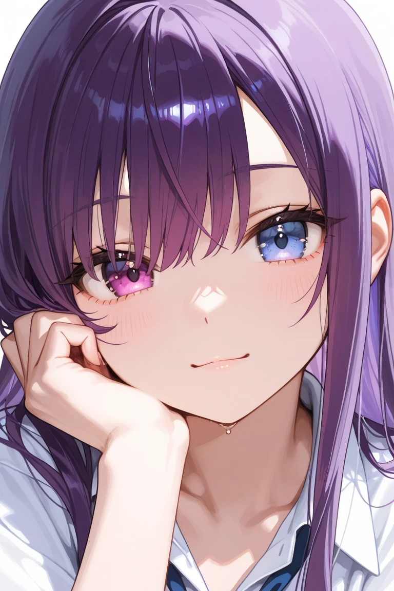 (masterpiece, best quality:1.2), expressive eyes, perfect face, highres, 1girl, solo, (female:1.5), SatoruGojo, blue eyes, upper body, looking at the viewer