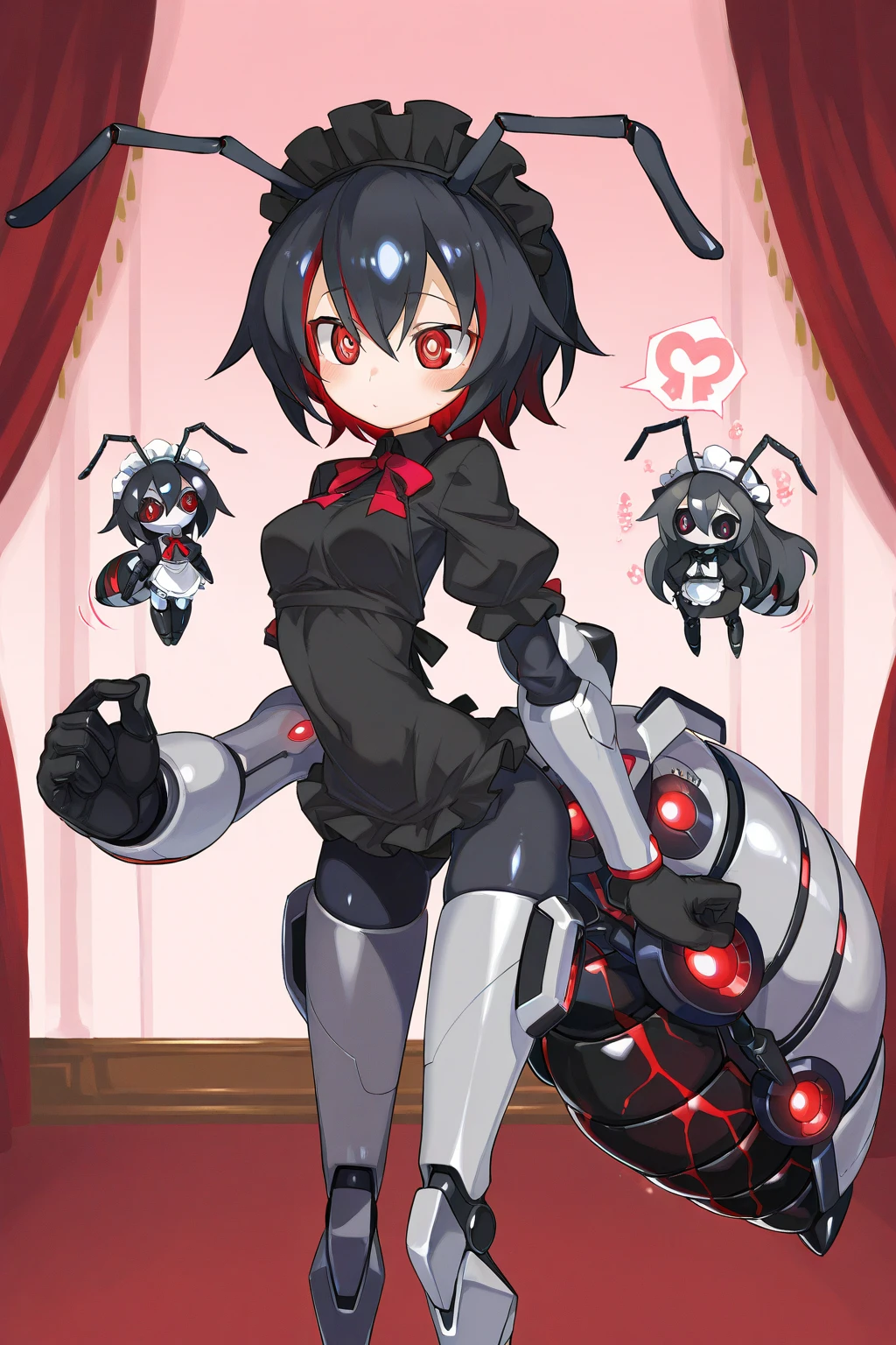 Primary school students ,Young Girl,,Height: 130cm,Character portrait,Simple design,Black hair okata,Hair is black,Red eyes,Shoulder Bare,Ahoge,Kokeshi,Deformation,Mini character,Confused eyes,Pitch Resuit,Perfect Suit,Perfect costume,Yoga Suit,Robot Joint , Robot shoulder,Plug Suit,Spacesuit,Character portrait、whole body,Front view,Picture from the front,Helmet,Full Face,Wearing a mask,