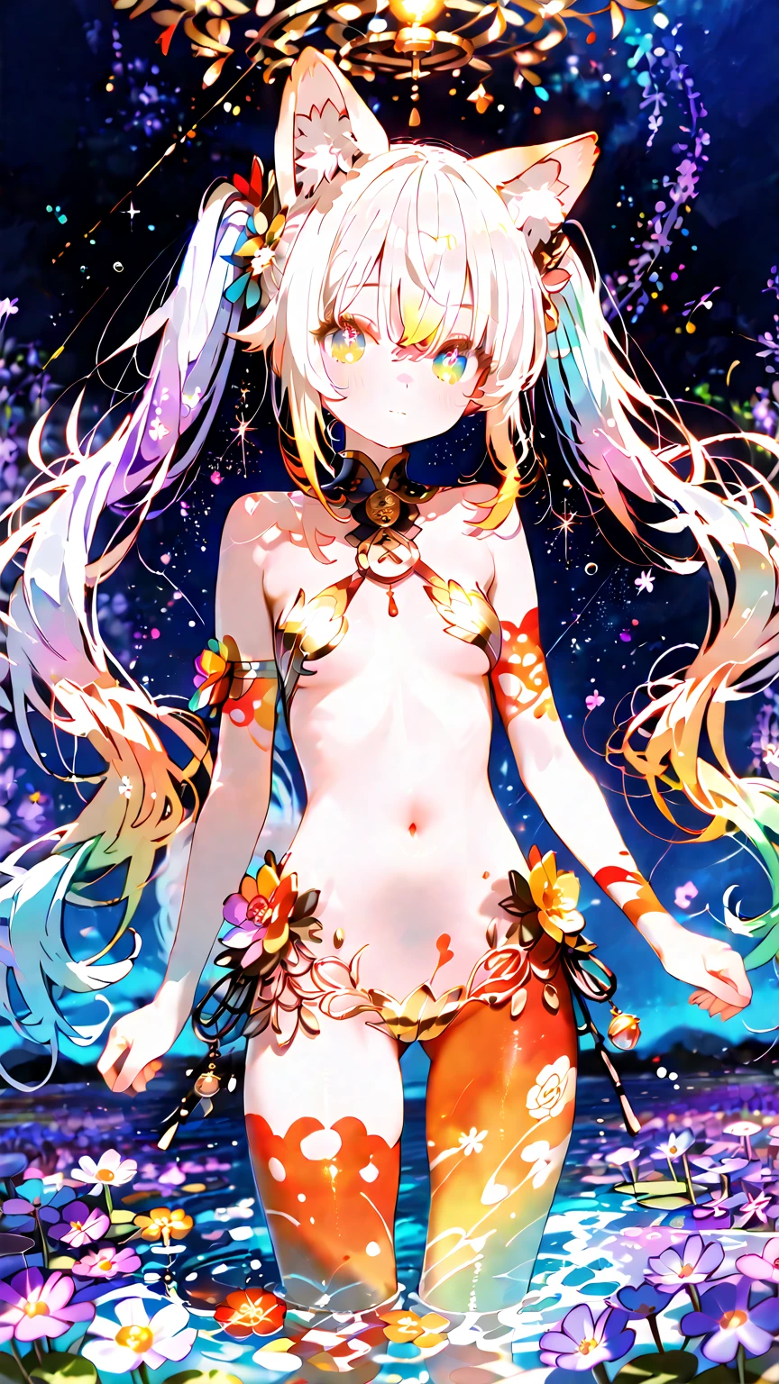 (masterpiece, best quality: 1.2), high resolution, high quality, girl, cute , , bikini random, orange very long hair, , spiritual aura, sitting, , , , red eyes