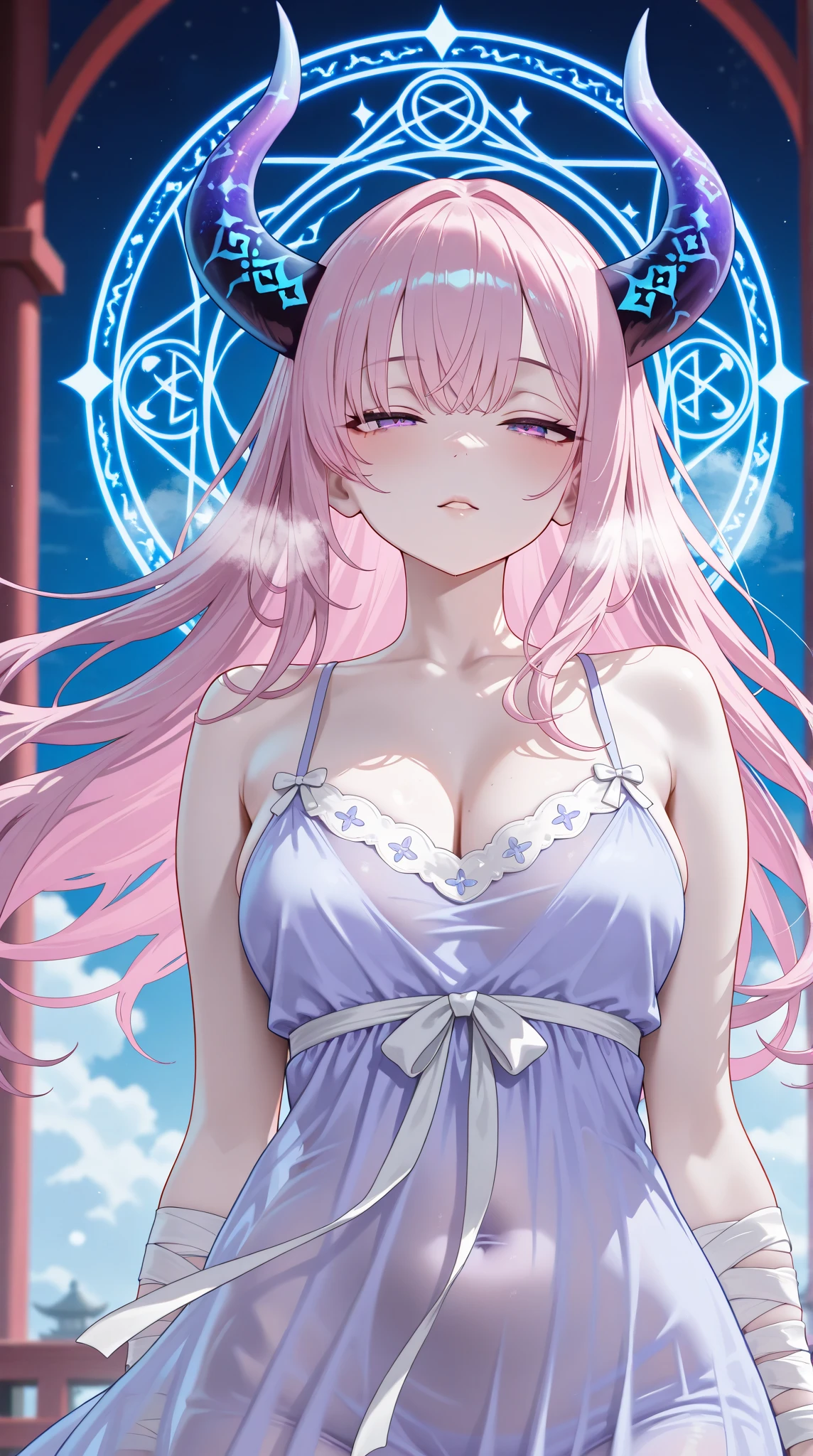 1 woman、爆乳、cleavage of the breast、light pink shiny hair、Shining eyes like pink jewels、see-through dress studded with stars、stars and ribbons、(top-quality)、(The upper part of the body)