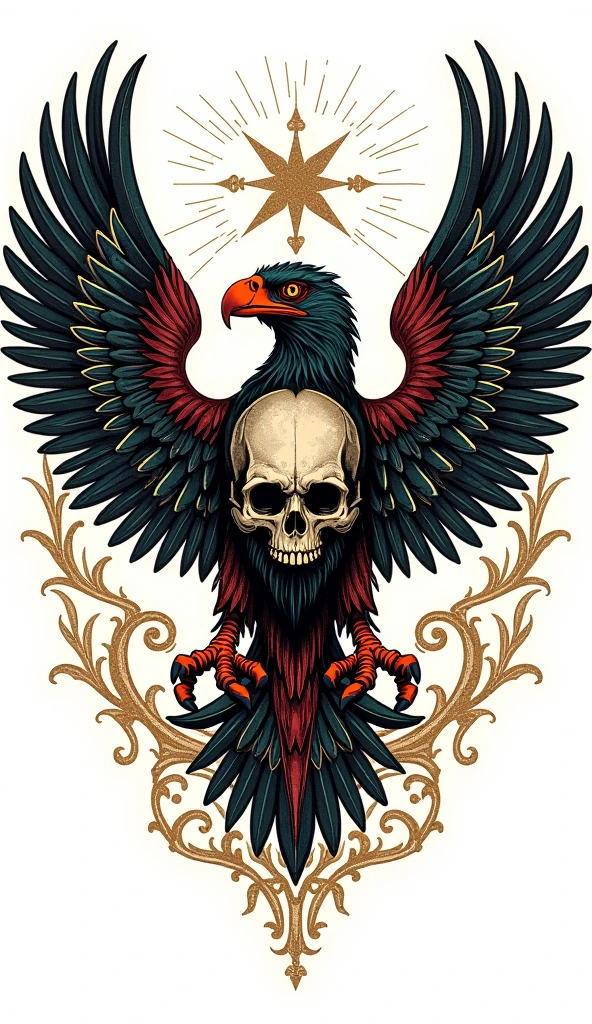 An azuk phoenix flying and clutching a skull