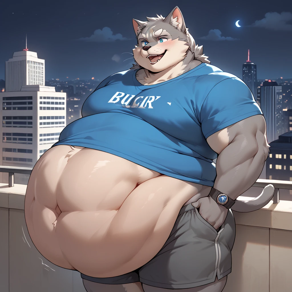 4k ultra quality, 4k half body view,ultra high detailed body,feral arcanine,grey fur,white hair, big belly, (round belly), hyper belly, enormous belly, enormous body,by mystikfox61, by glitter trap boy, by bebebebebe,by morethreedee, by seibear,(thick thigh),(chubby thigh),thicc thigh,thick legs,chubby legs,thicc legs,enomorous thigh,massive thigh,massive legs,(detailed thigh),(wide thigh),thick butt,sharp nails,(detailed face),bloated belly,enomorous thigh,detailed paws,thick paws,chubby paws,loose shirt,feral legs,tight shorts
,in a city,(macro),ultra bigger penis,thick penis,long penis,(detailed bulge),sitting on building, among crowd,((hyper penis, hyper balls, huge penis, huge balls, huge chode)),(embarrassed face)